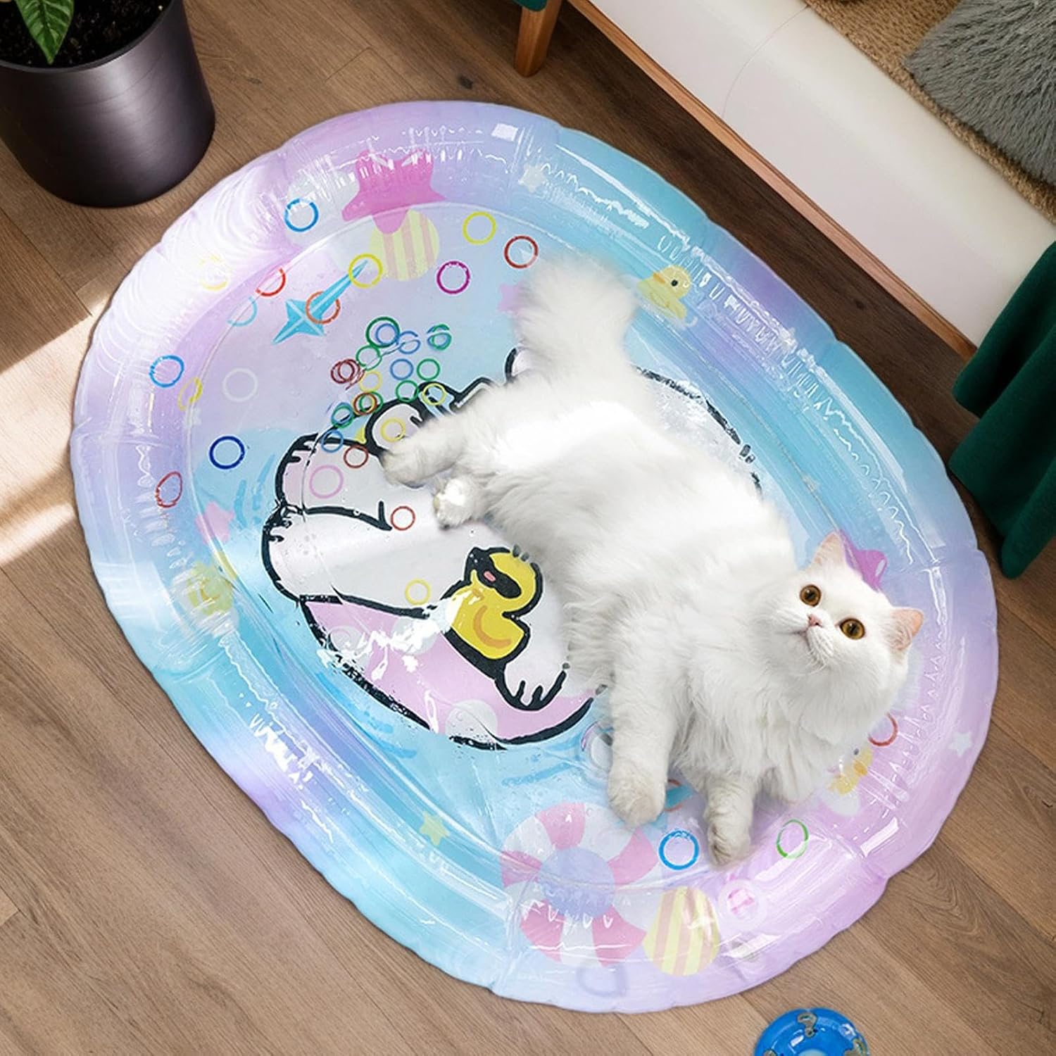 Aufblasbare Katzenwassermatte S-M, faltbares Kuehlkissen rechteckig fuer Katzen Hu