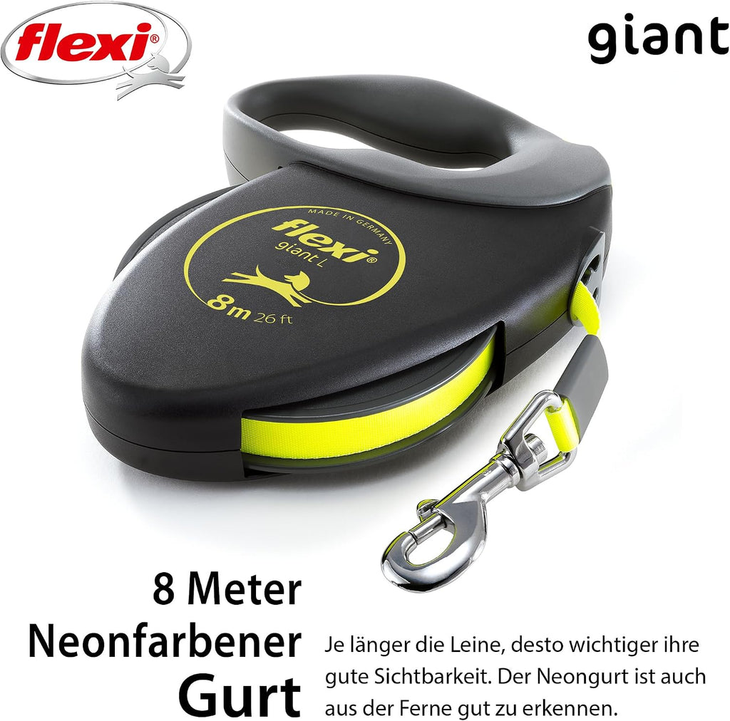 flexi Giant L 8 m Gurt Hundeleine bis 50 kg schwarz/neon-gelb 15.2x20.8 cm