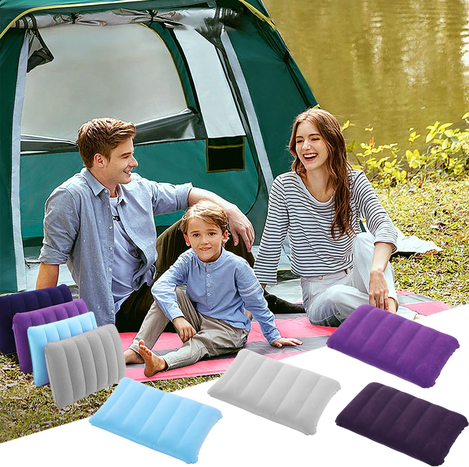 JSMTKJ Aufblasbares Reisekissen 4er Set Velours Camping Auto Kopfkissen