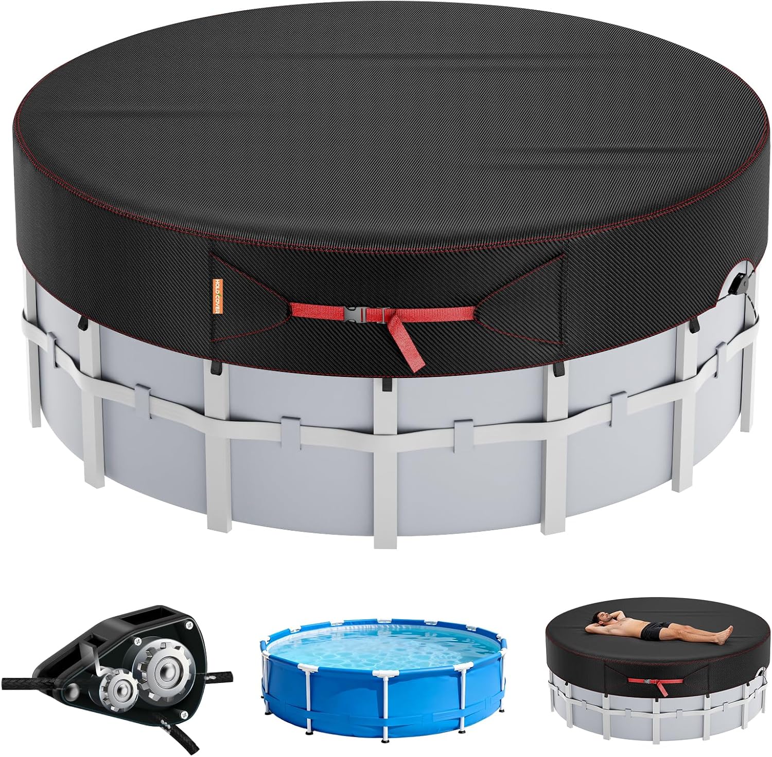 Runde Poolabdeckung 305 cm fuer Aufstellpool 420D UV-Schutz winddicht Reissfest 24