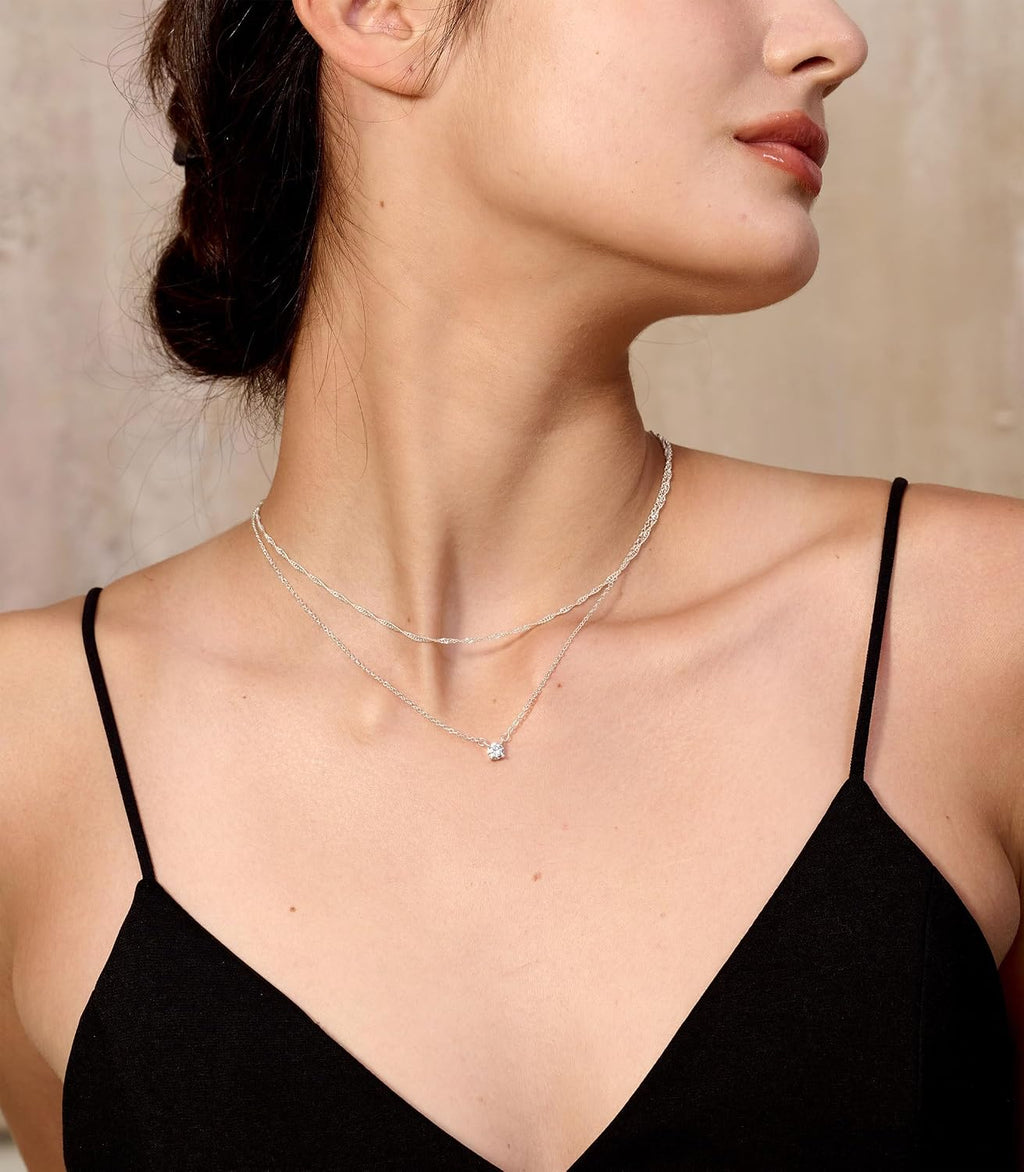 Tewiky Damen Layering Kette 14K Gold vergoldet Silber 925 Choker mit Zirkonia
