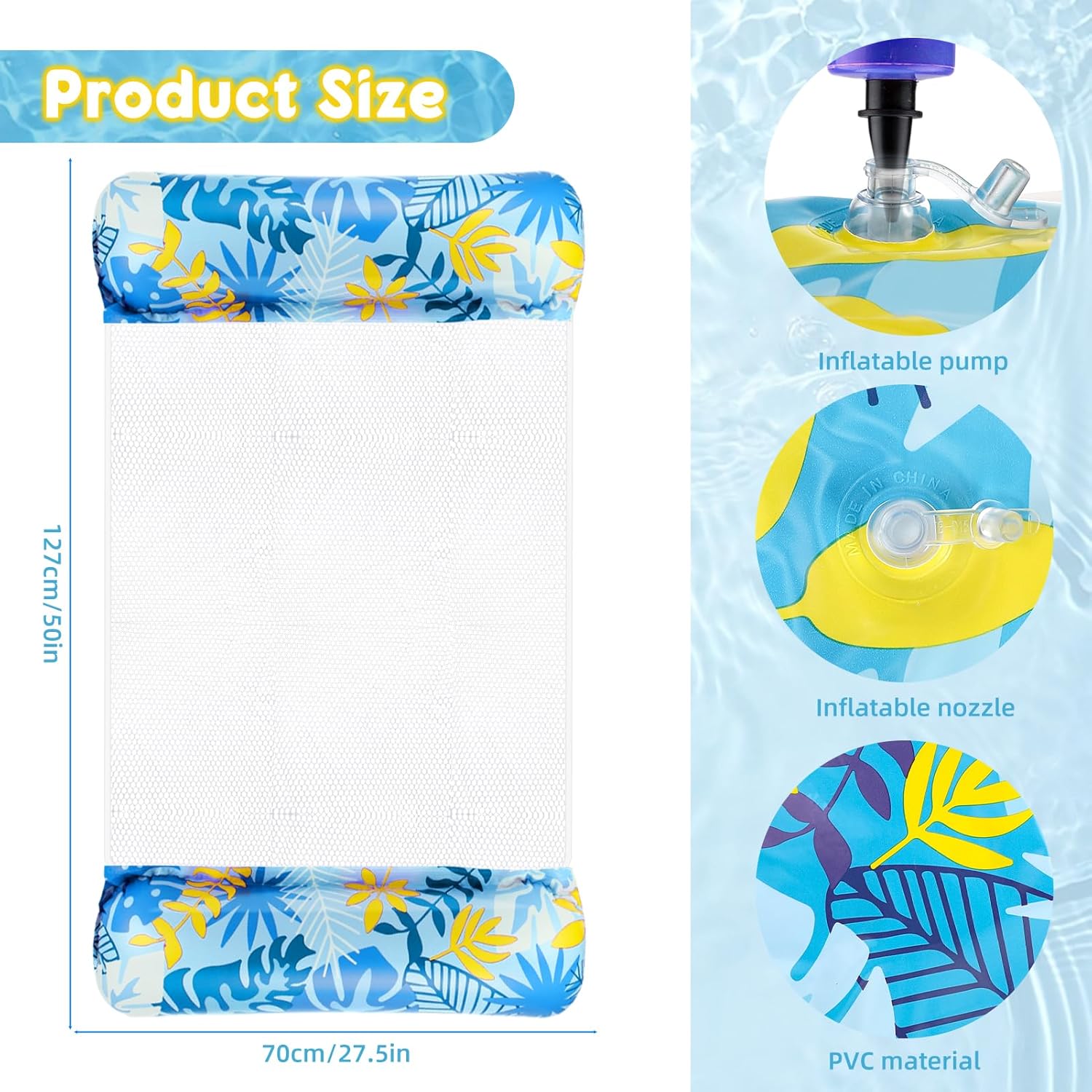 Zikenis 2er Set Aufblasbare Wasserhaengematte mit Netz und Pumpe