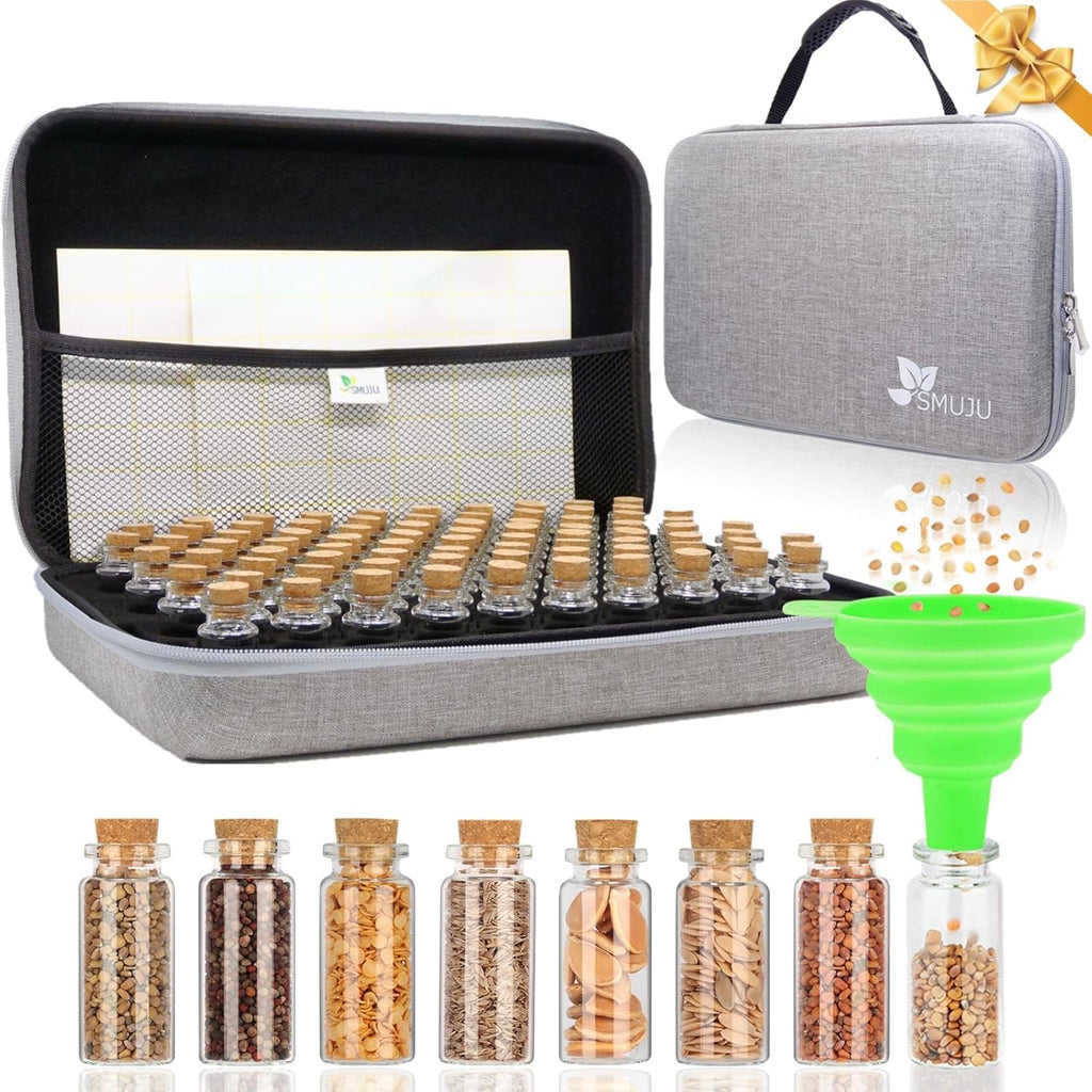 Saatgut Aufbewahrungsbox 40 Faecher mit Etiketten und Trichter, Seed Organizer