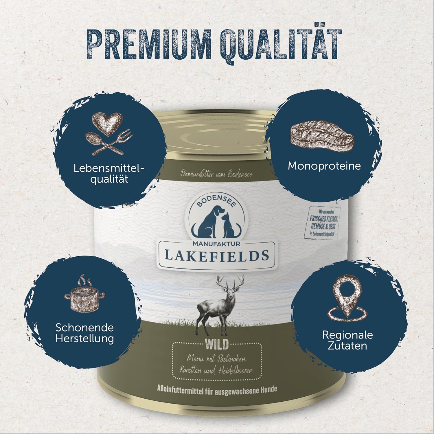 Lakefields Hundefutter Nass Wild 59% 6x400g getreidefrei schonend gegart -80