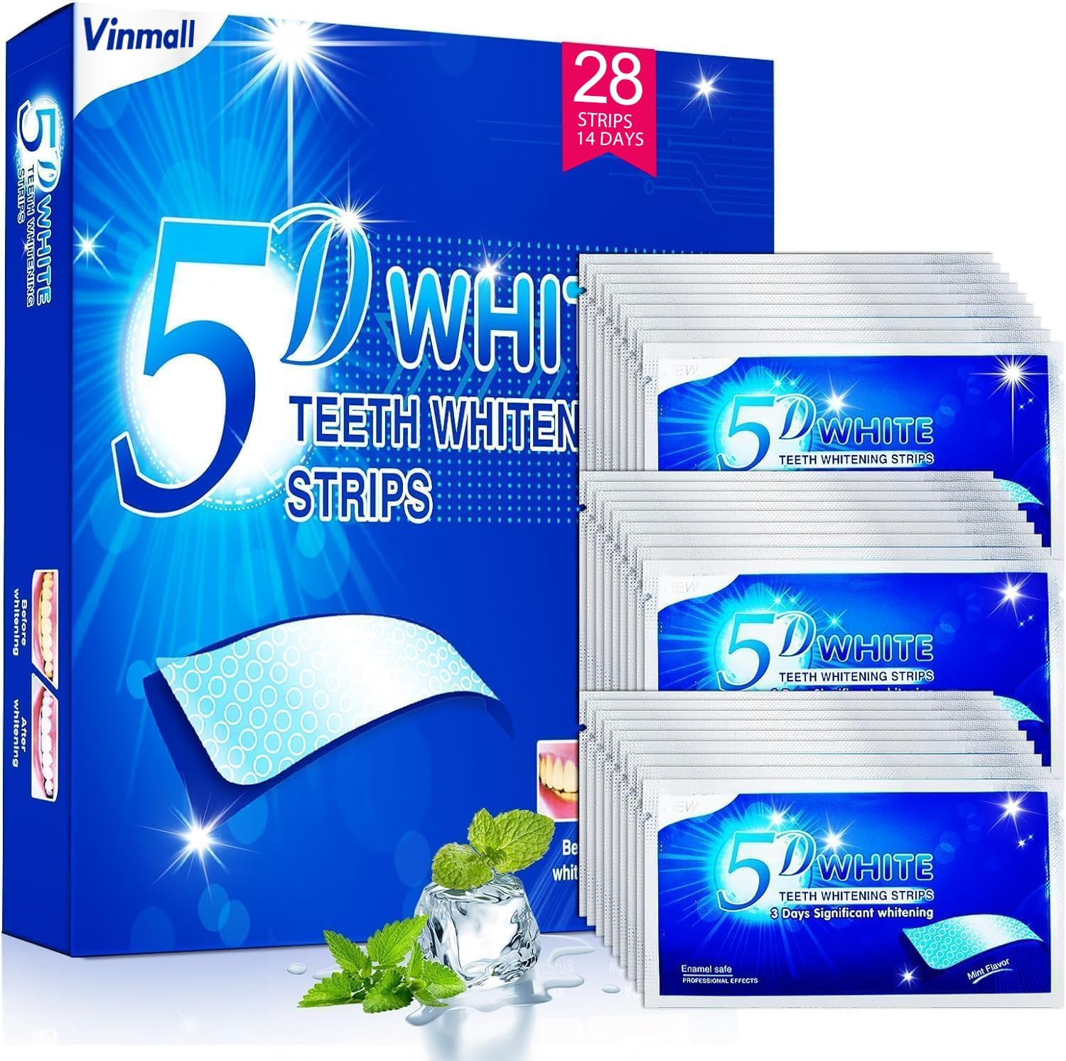 Vinmall Zahnaufhellungsstreifen Whitening Strips Minze 14 Anwendungen