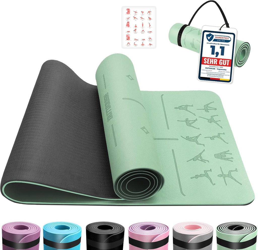 Yogamatte TPE 6 mm 183x61 cm rutschfest Fitnessmatte 181cm-183cm