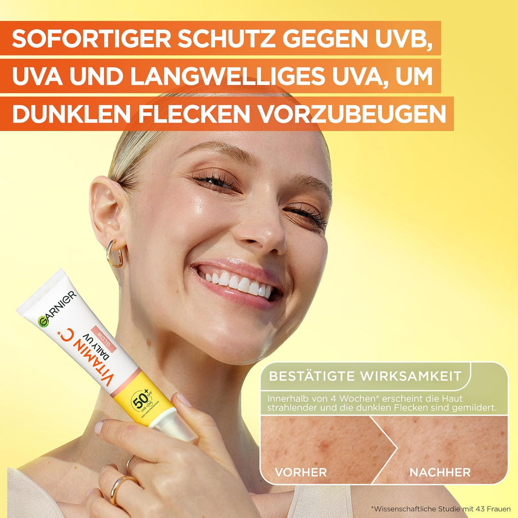 Garnier Vitamin C Sonnenfluid LSF 50+ Gesicht Hals 40 ml Vegan Daily UV Glow