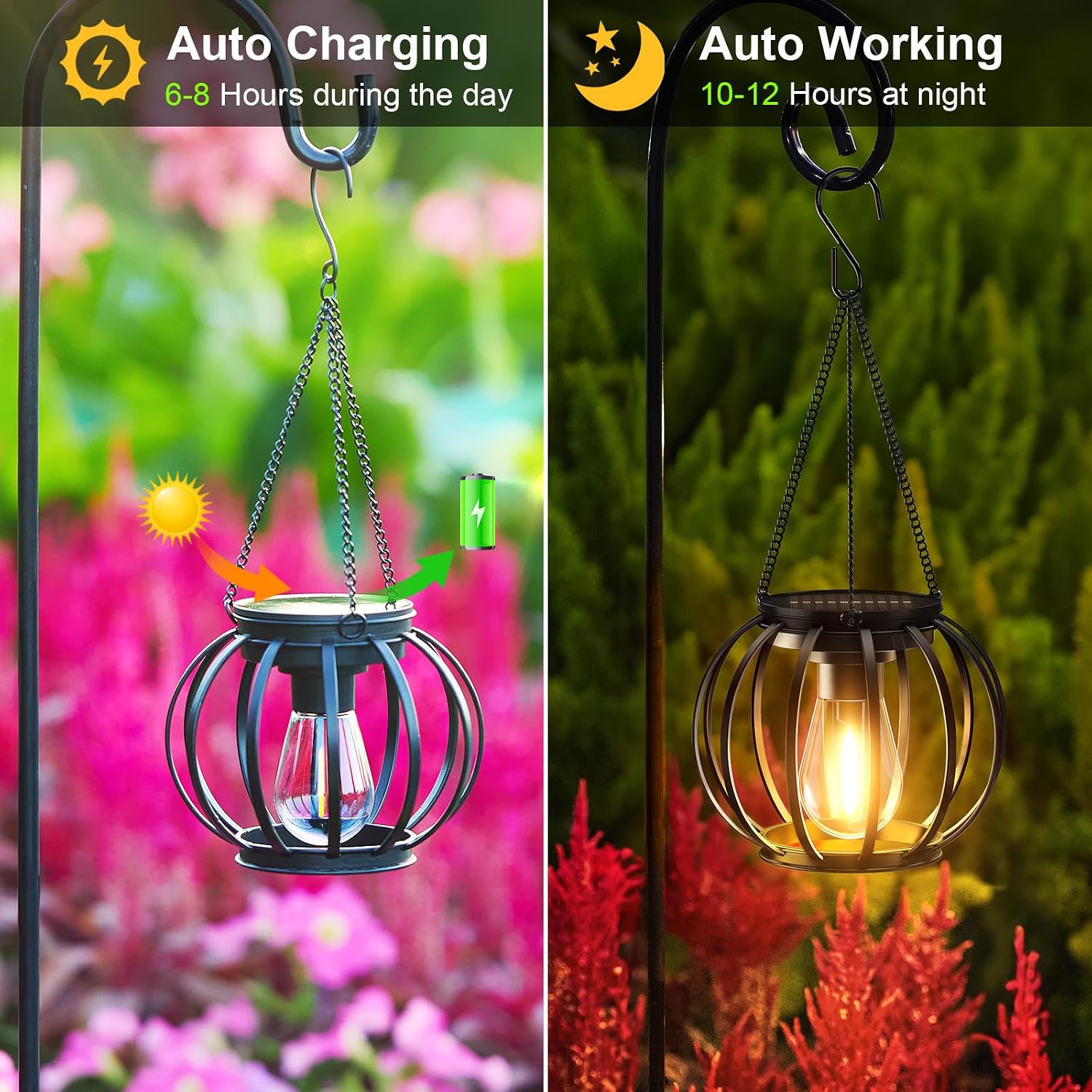 BUCASA Solar Haengelampen Aussen 2er Set LED IP65 Metall Garten Terrasse Balkon