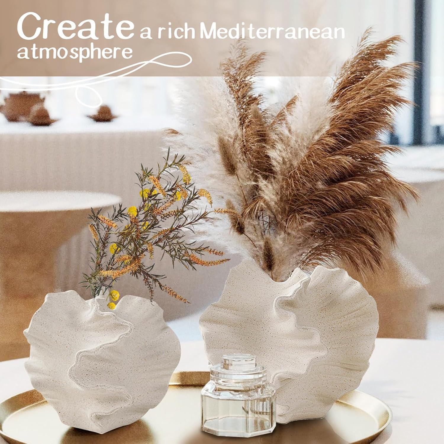 Keramikvase SUKIYPO Beige Boho Nordic Deko Modern Blumenvase