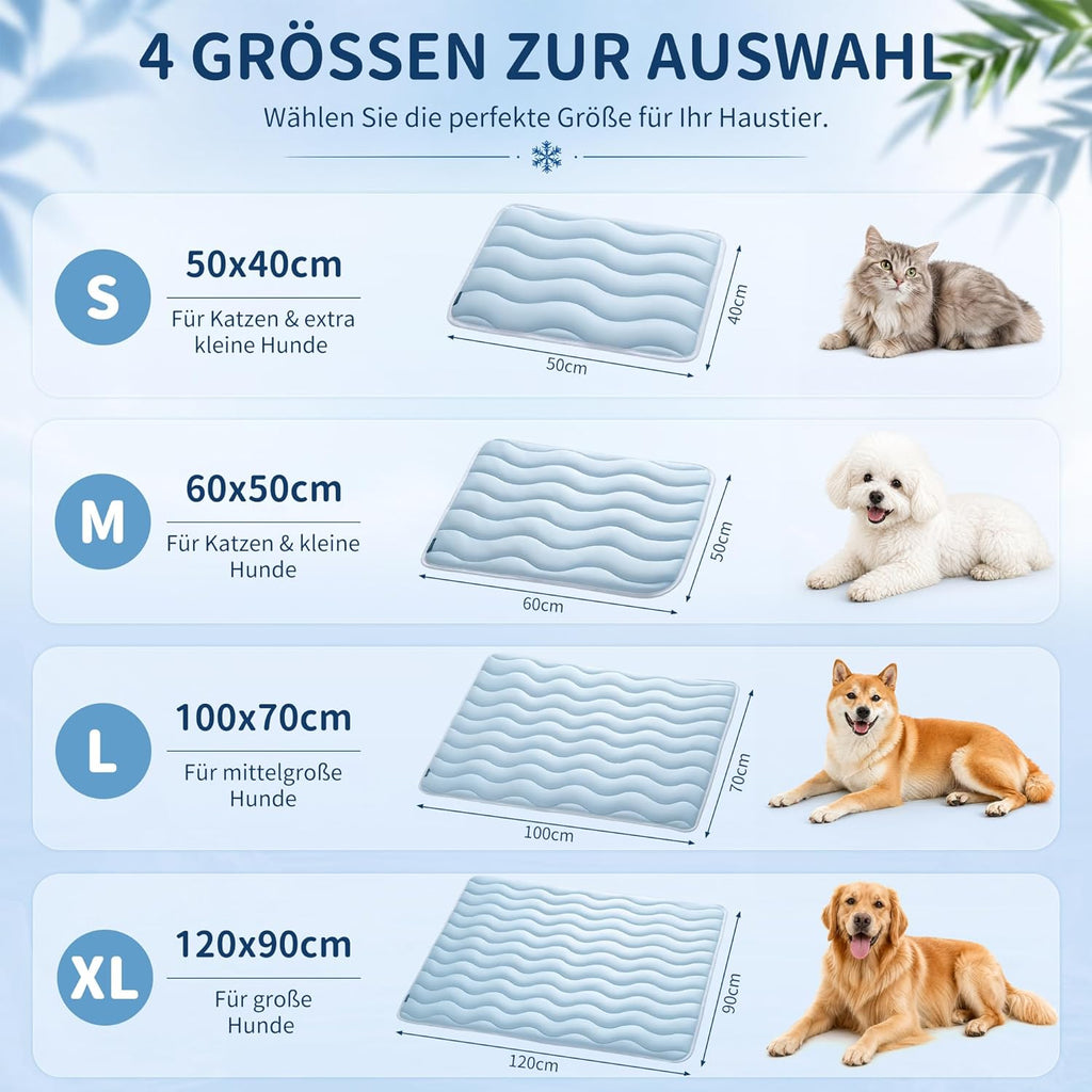 Angelpet Kuehlmatte 120x90 cm fuer Hunde Katzen, gel-frei, rutschfest, blau