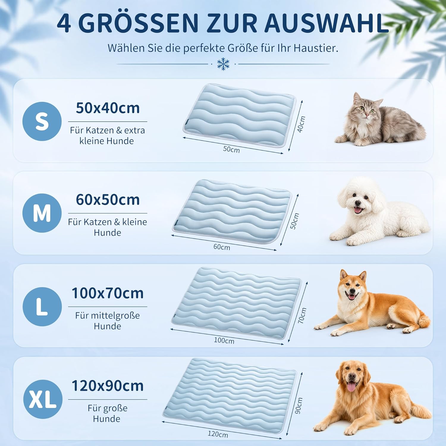 Angelpet Kuehlmatte 120x90 cm fuer Hunde Katzen, gel-frei, rutschfest, blau