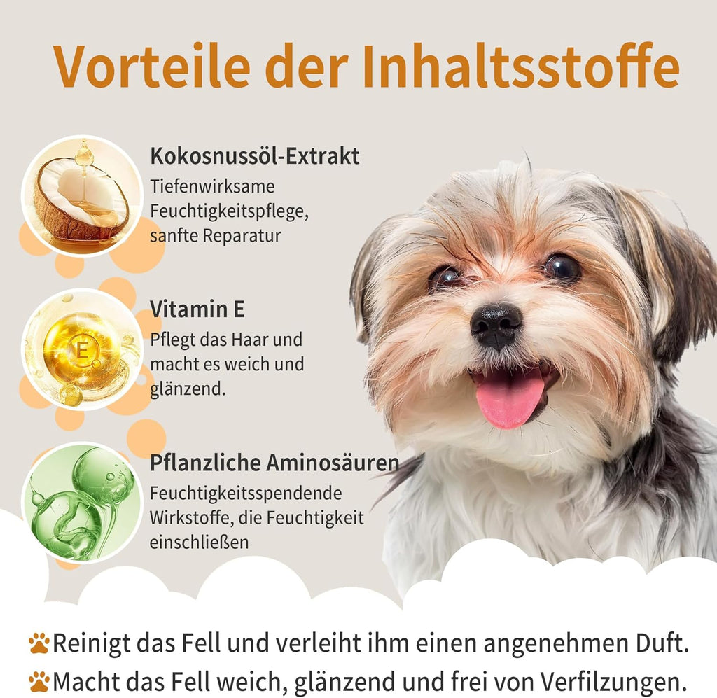 Hundeshampoo Kokosoel pH-neutral hypoallergen rueckfettend fuer Hunde Katzen