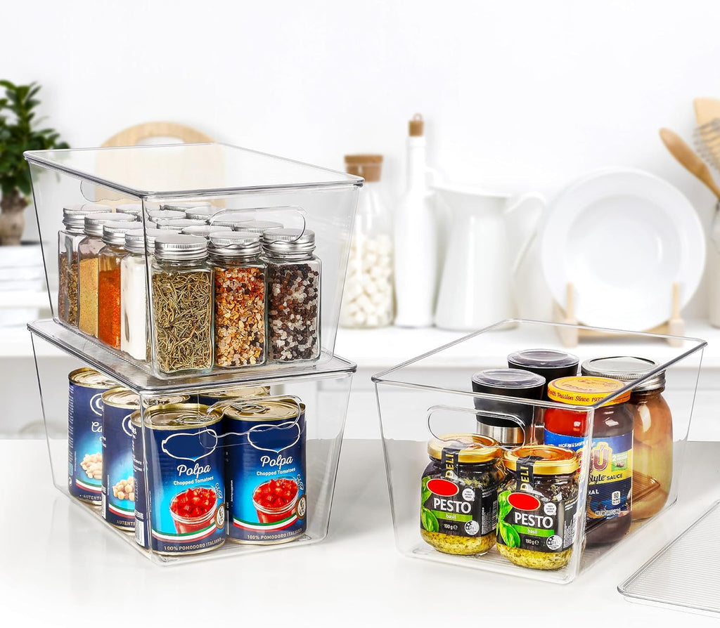 Aufbewahrungsbox Kunststoff mit Deckel 6er Set stapelbar Organizer