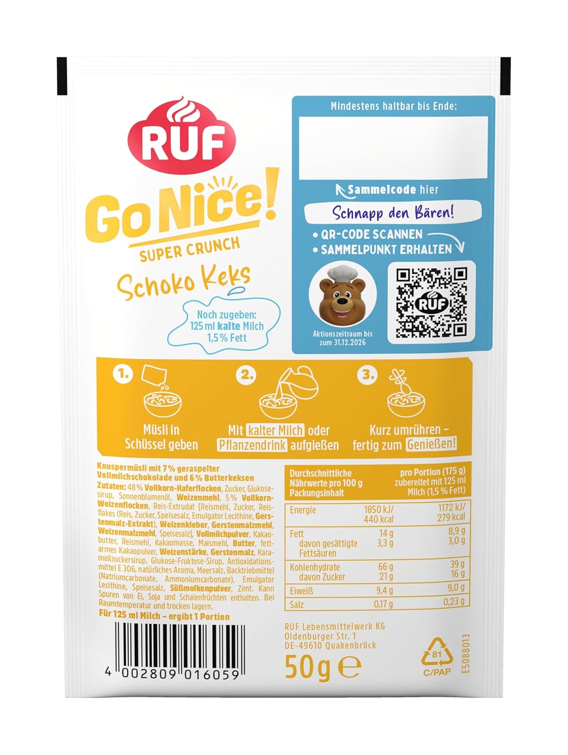 RUF Gonice Granola Schoko Keks Muesli mit Butterkeks 50g
