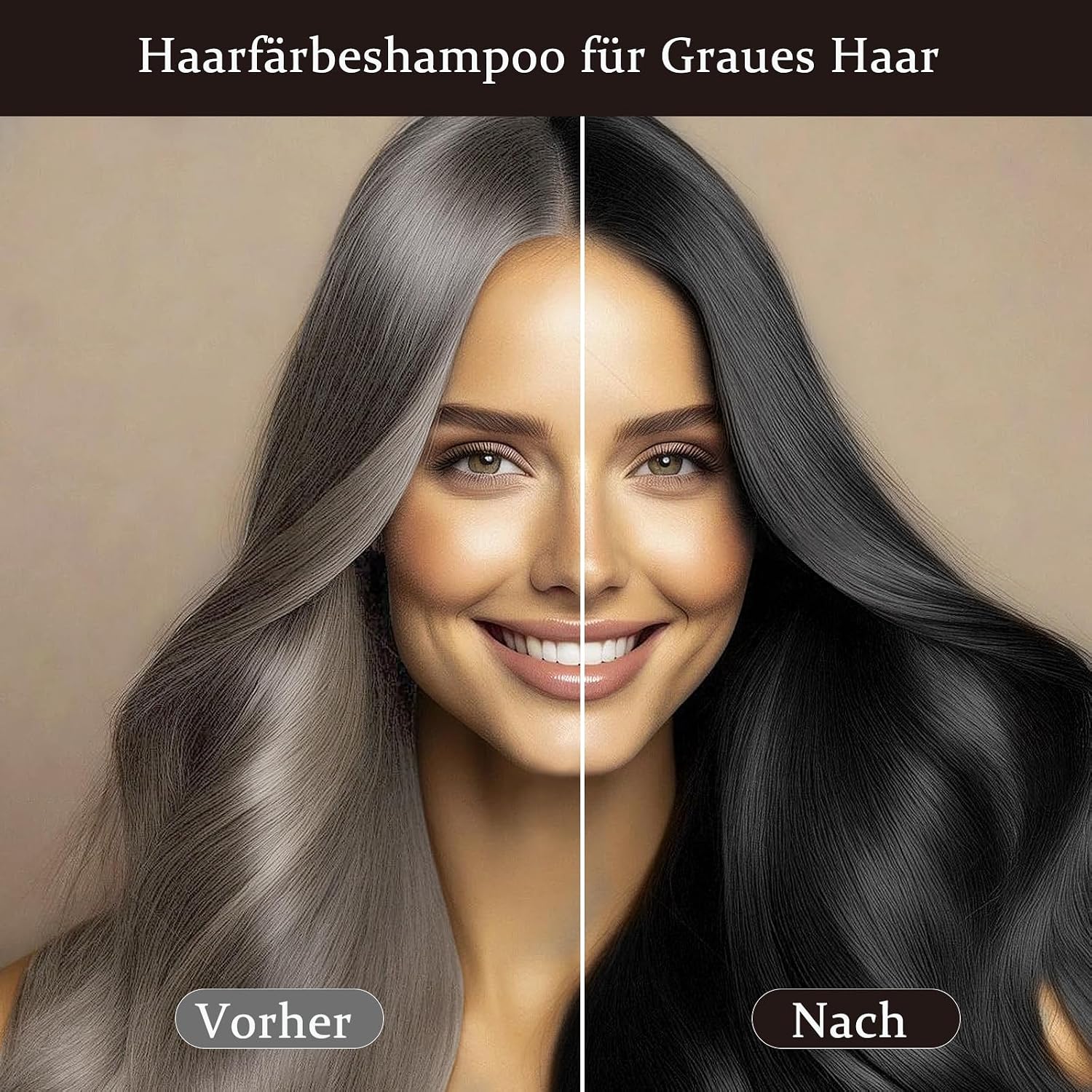 Haarfaerbeshampoo Braun 3-in-1 gegen graue Haare fuer Maenner Frauen