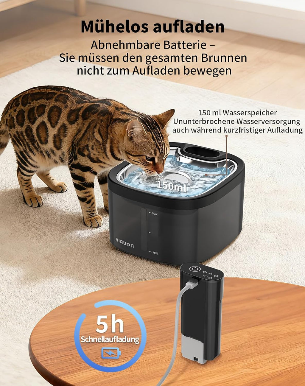 Katzenbrunnen kabellos 118oz/ Drahtlos & Ultra-leise (<25dB) mit Sensor- und