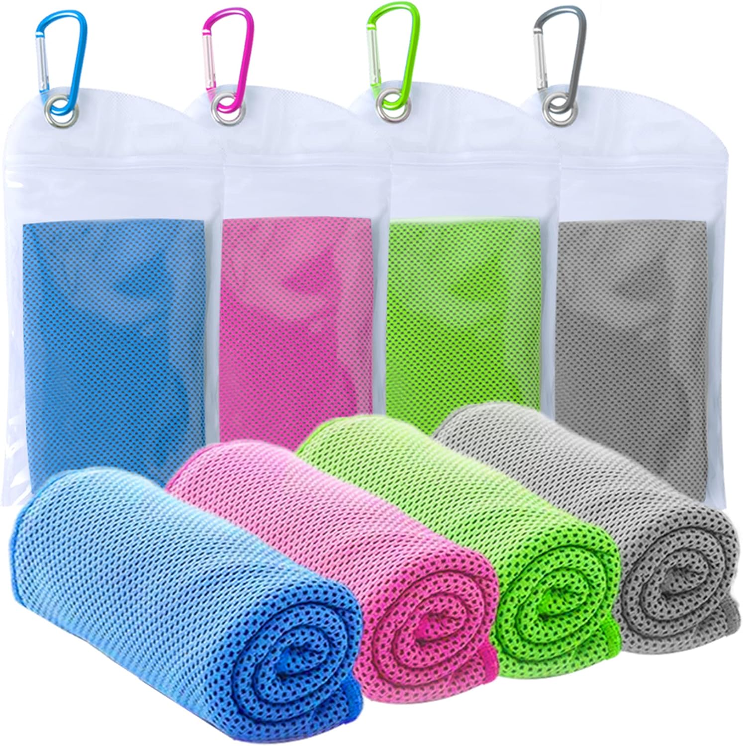 Kuehlendes Sporthandtuch 4er Set 40" x 12" Mikrofaser leicht atmungsaktiv