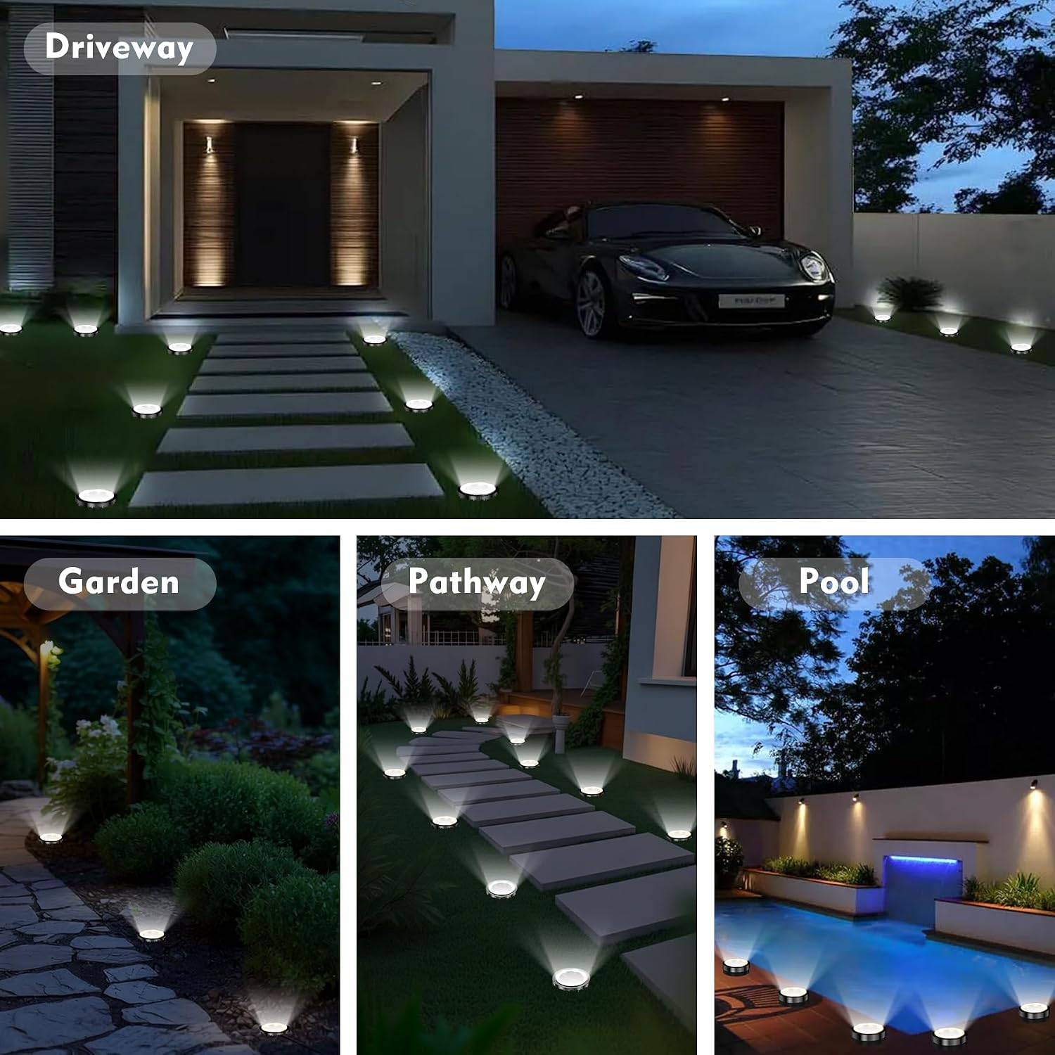 12er Solar Bodenleuchten Aussen 8 LED Warmweiss IP65 Edelstahl Kunststoff