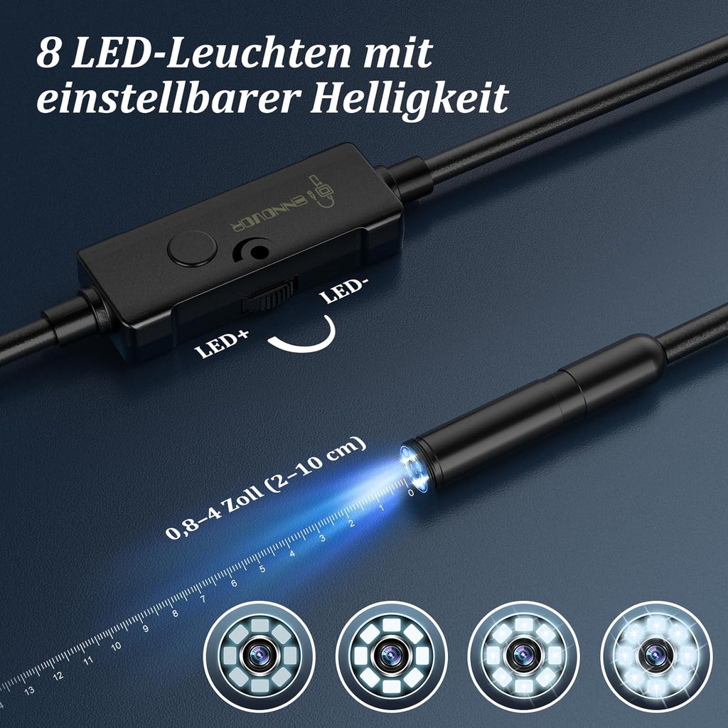 Ennovor Endoskopkamera 1920 HD wasserdicht IP67 5m-10m mit 8 LED fuer Android Tab