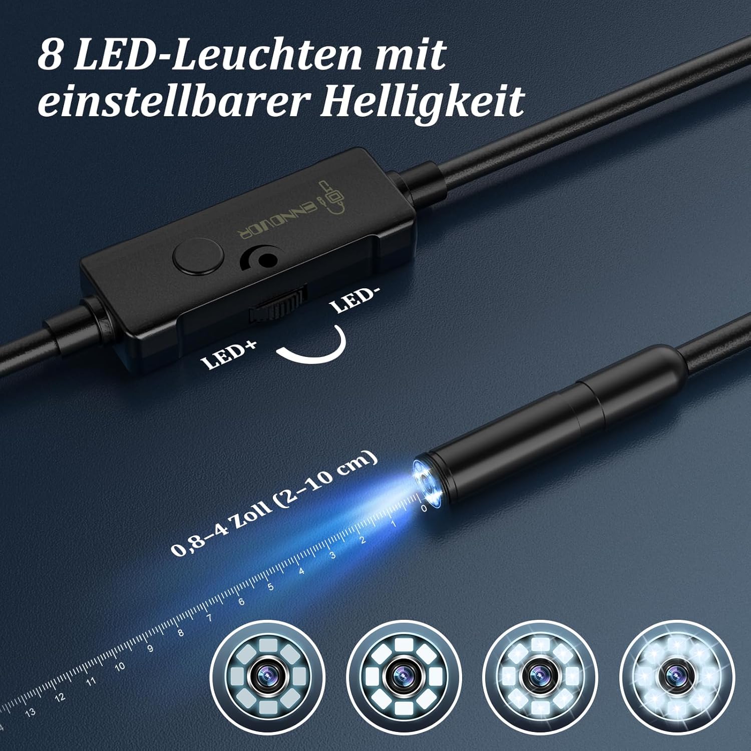 Ennovor Endoskopkamera 1920 HD wasserdicht IP67 5m-10m mit 8 LED fuer Android Tab