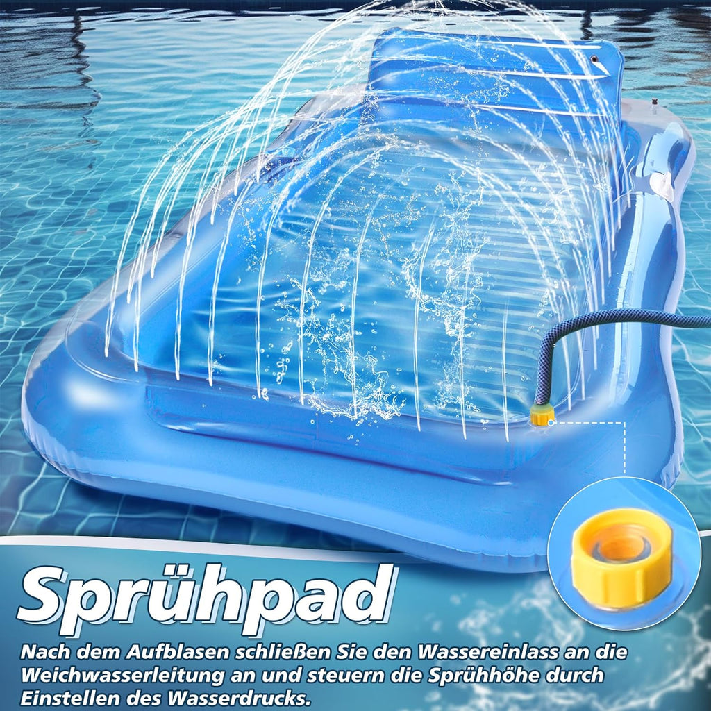 JONRRYIN Luftmatratze fuer Erwachsene mit Sprinkler, grosse Schwimminsel