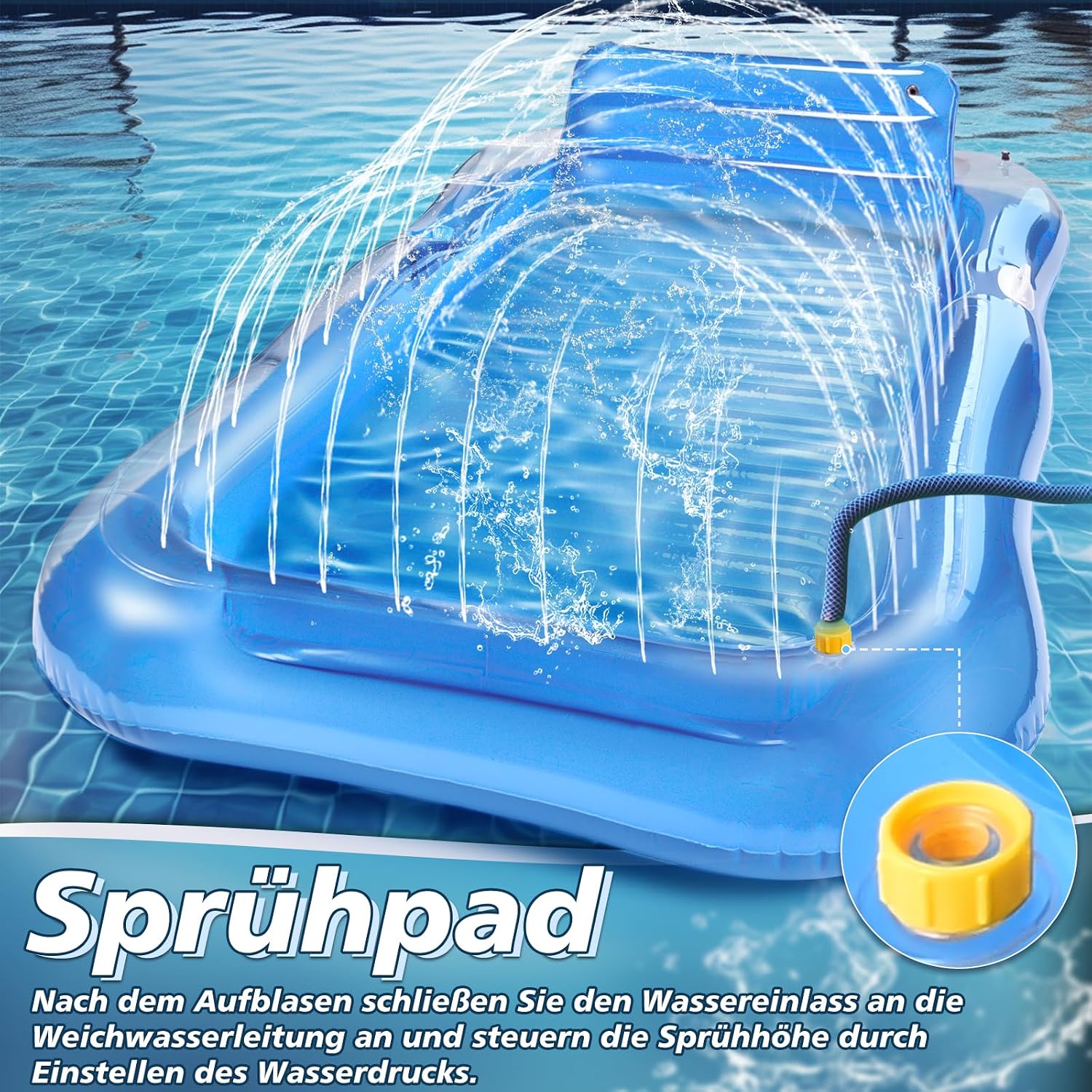 JONRRYIN Luftmatratze fuer Erwachsene mit Sprinkler, grosse Schwimminsel