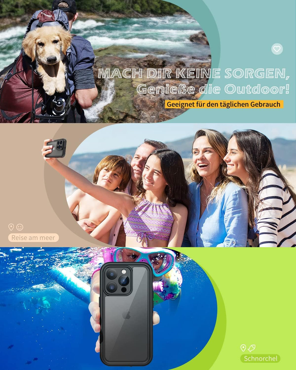 Lanhiem iPhone 15 Huelle IP68 Wasserdicht 360° Ganzkoerper Schutz Stossfest Schwarz