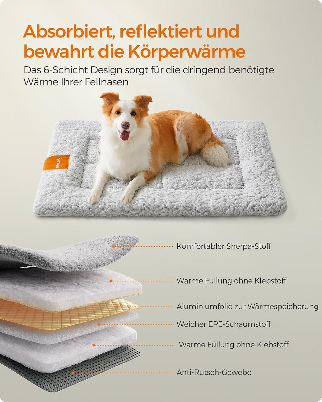 Feandrea Hundedecke 60x45 cm S rutschfest maschinenwaschbar hellgrau 45cm-75cm