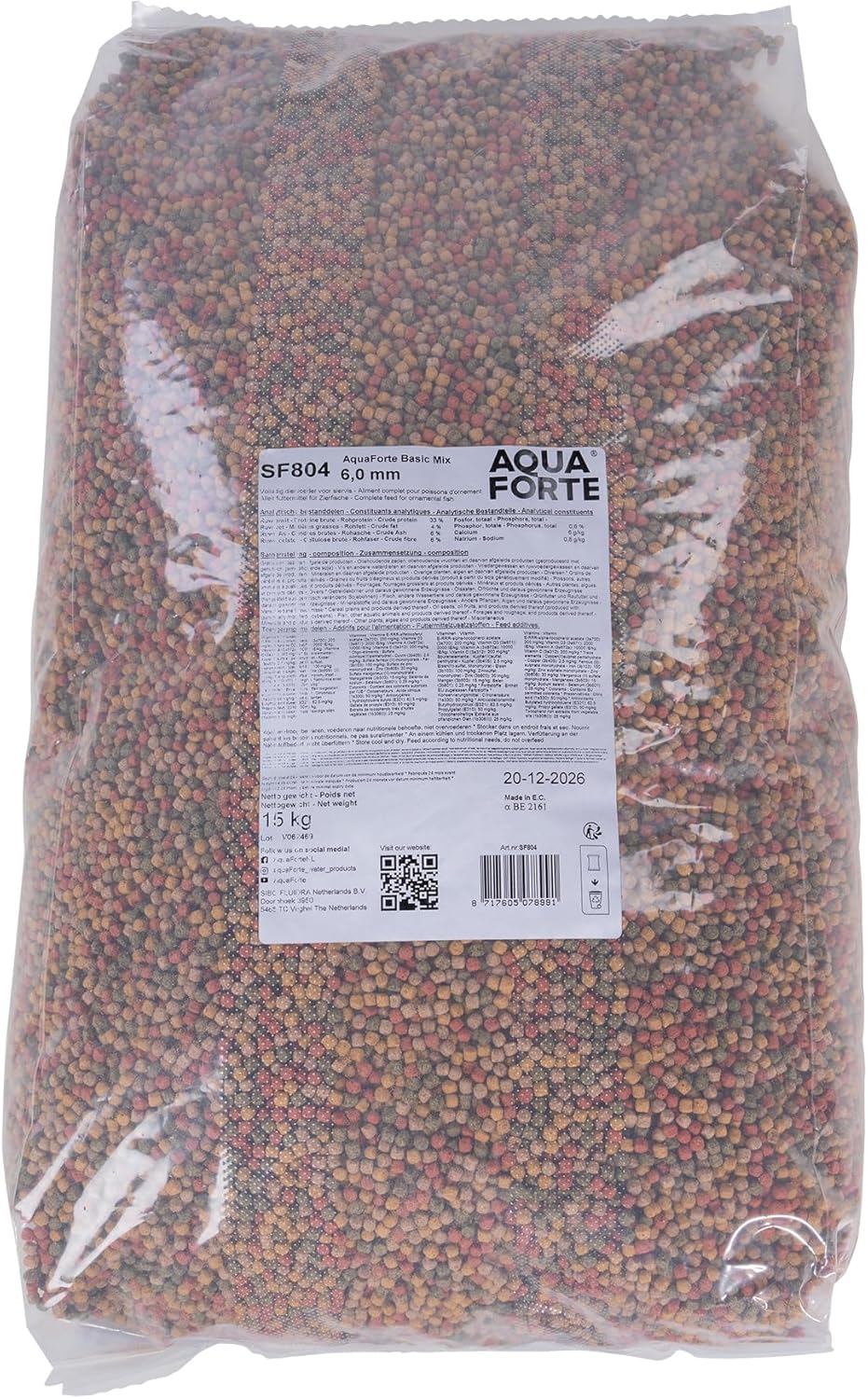 AquaForte Schwimmfutter 15 kg 6 mm mittelgrosses Granulat fuer Zierfische