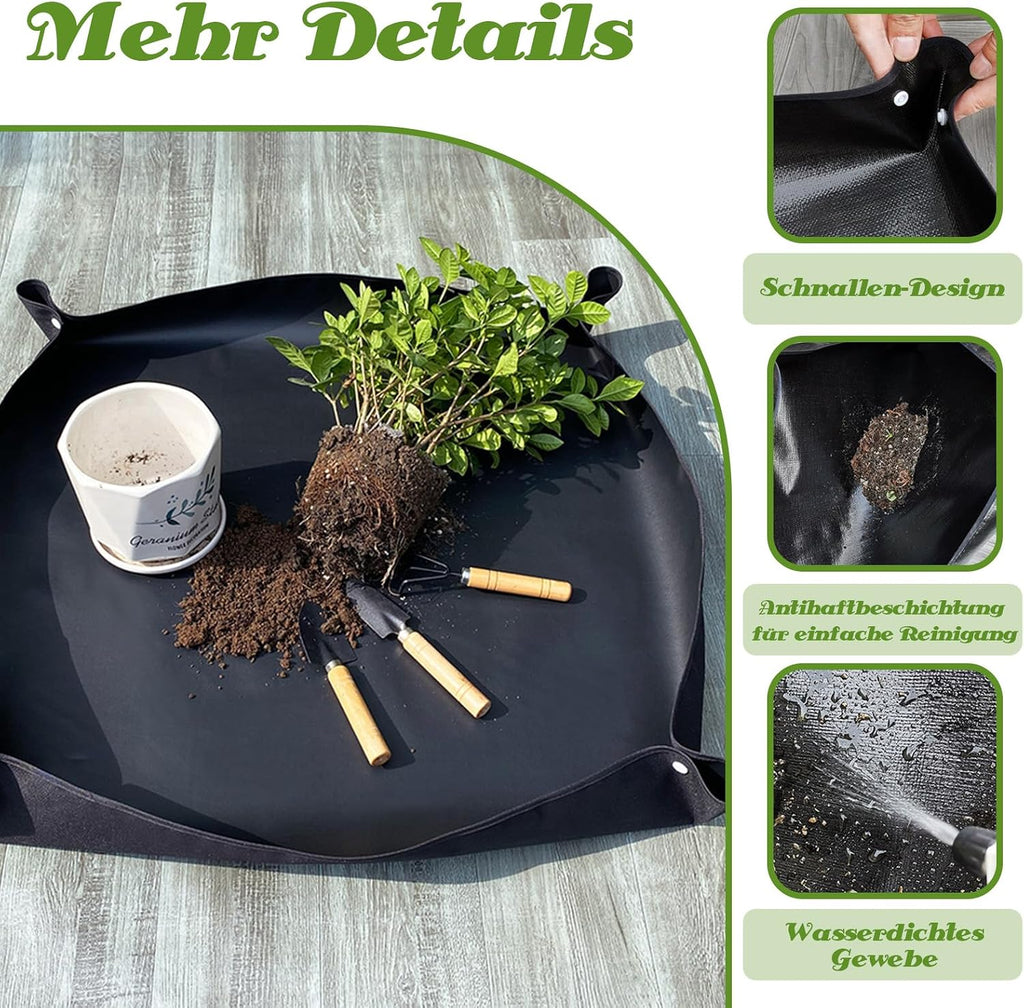 VEGCOO Pflanzmatte 100 x 100 cm wasserdichte Umtopfmatte mit Bodenlockerungswerk