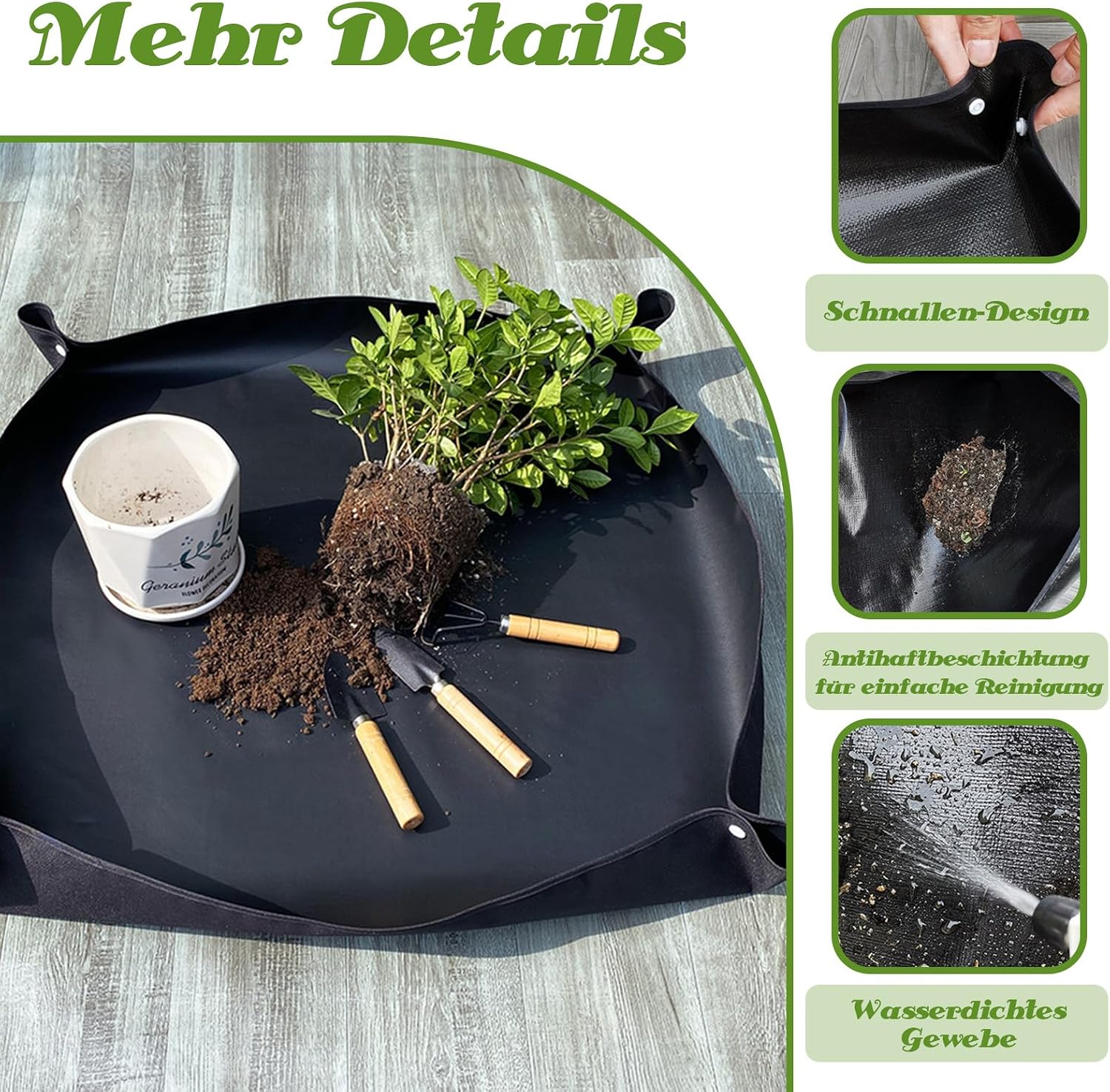 VEGCOO Pflanzmatte 100 x 100 cm wasserdichte Umtopfmatte mit Bodenlockerungswerk