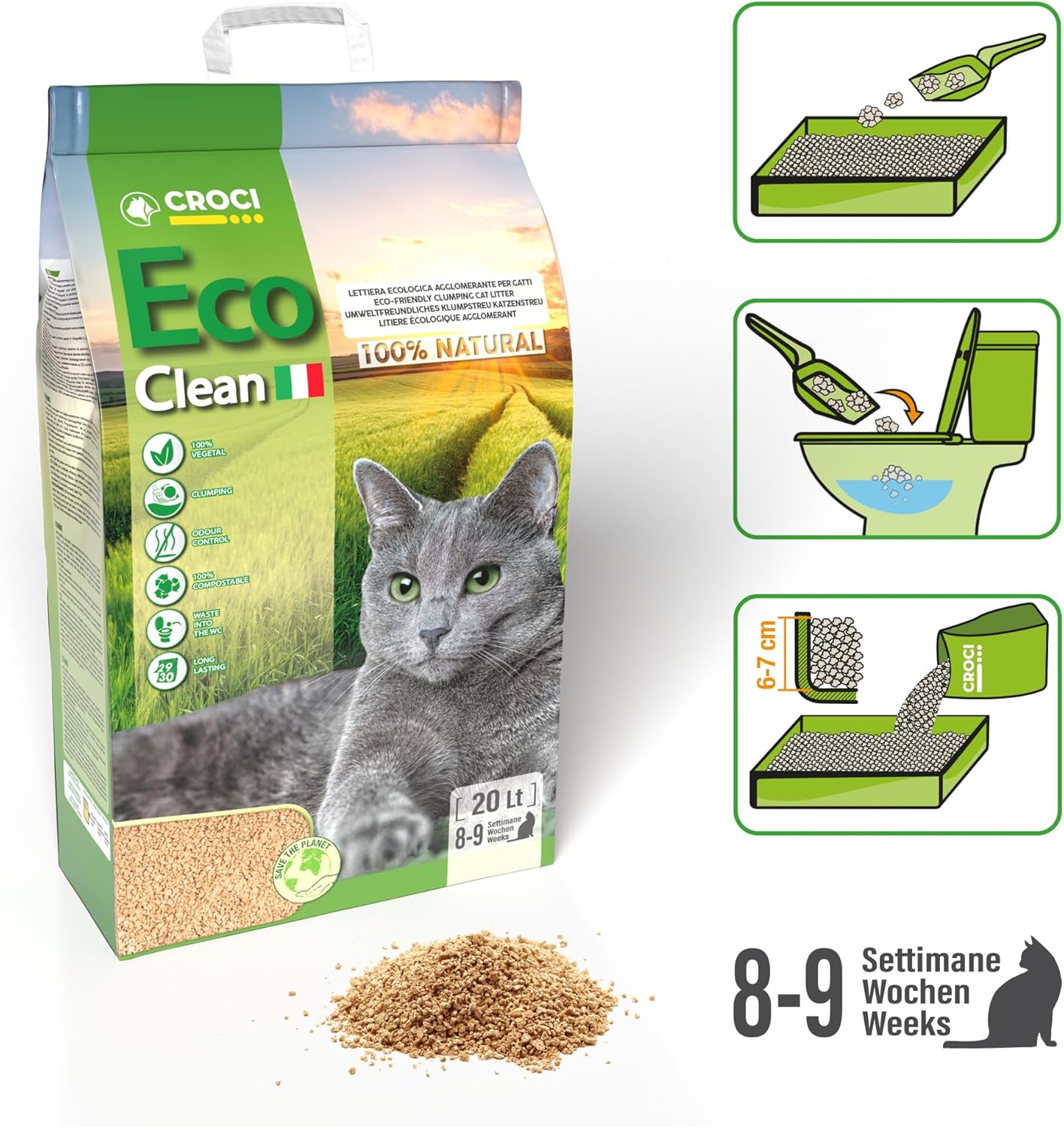Katzenstreu Croci Eco Clean % pflanzlich klumpend spuelbar