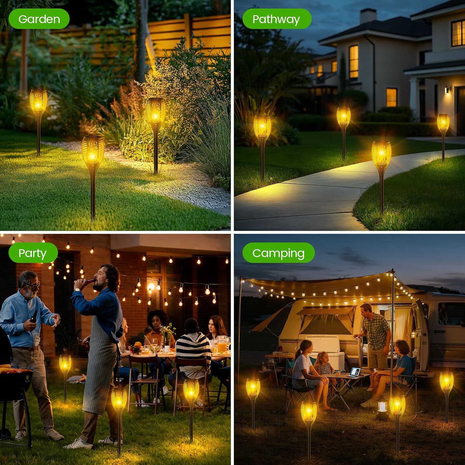 Solarlampen Aussen 4er Set 33 LED Solarfackeln flackernde Flamme IP65