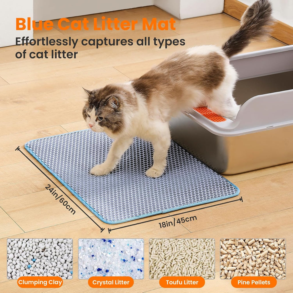 Katzenklo Matte 60×45 cm doppelschichtig wasserdicht Bienenwaben Blau