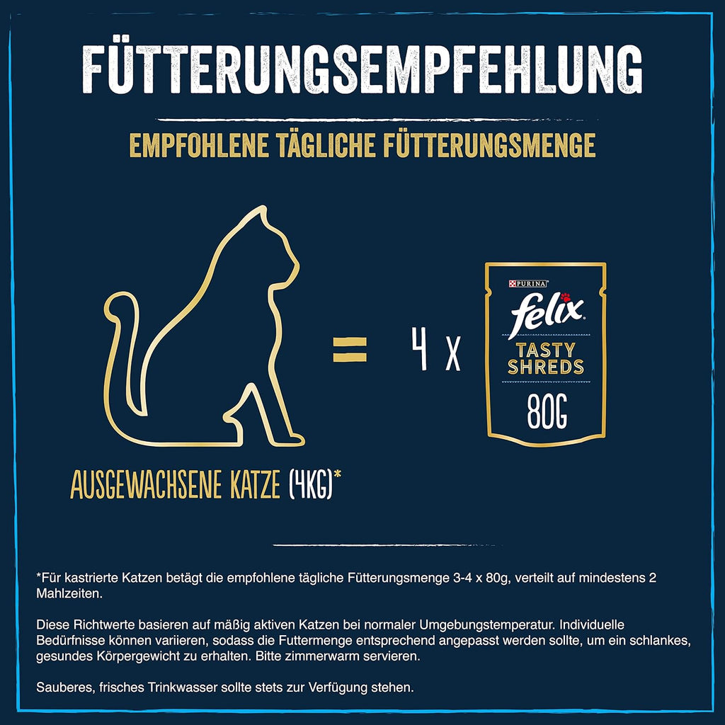Felix Tasty Shreds Katzenfutter nass in Sauce 6 x verschiedene Sorten