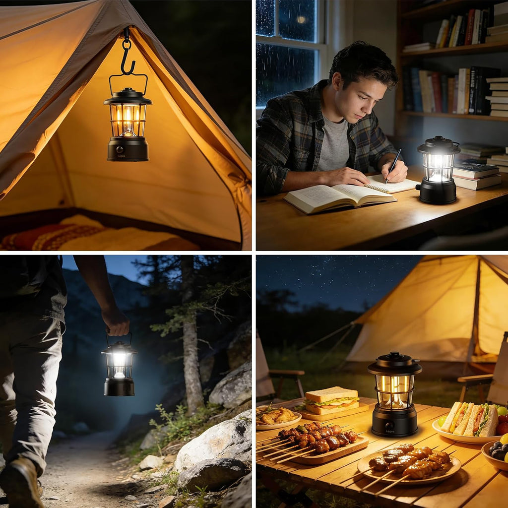 Lepro LED Retro Campinglampe wiederaufladbar dimmbar Powerbank IPX4 schwarz