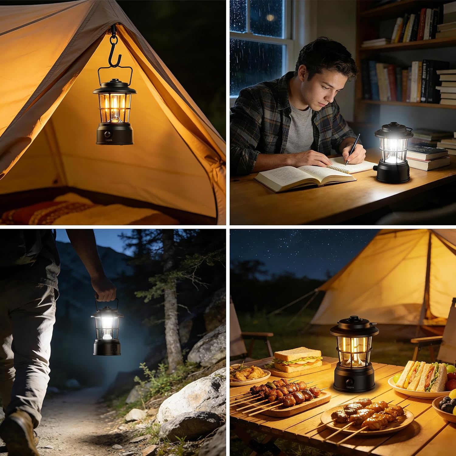 Lepro LED Retro Campinglampe wiederaufladbar dimmbar Powerbank IPX4 schwarz