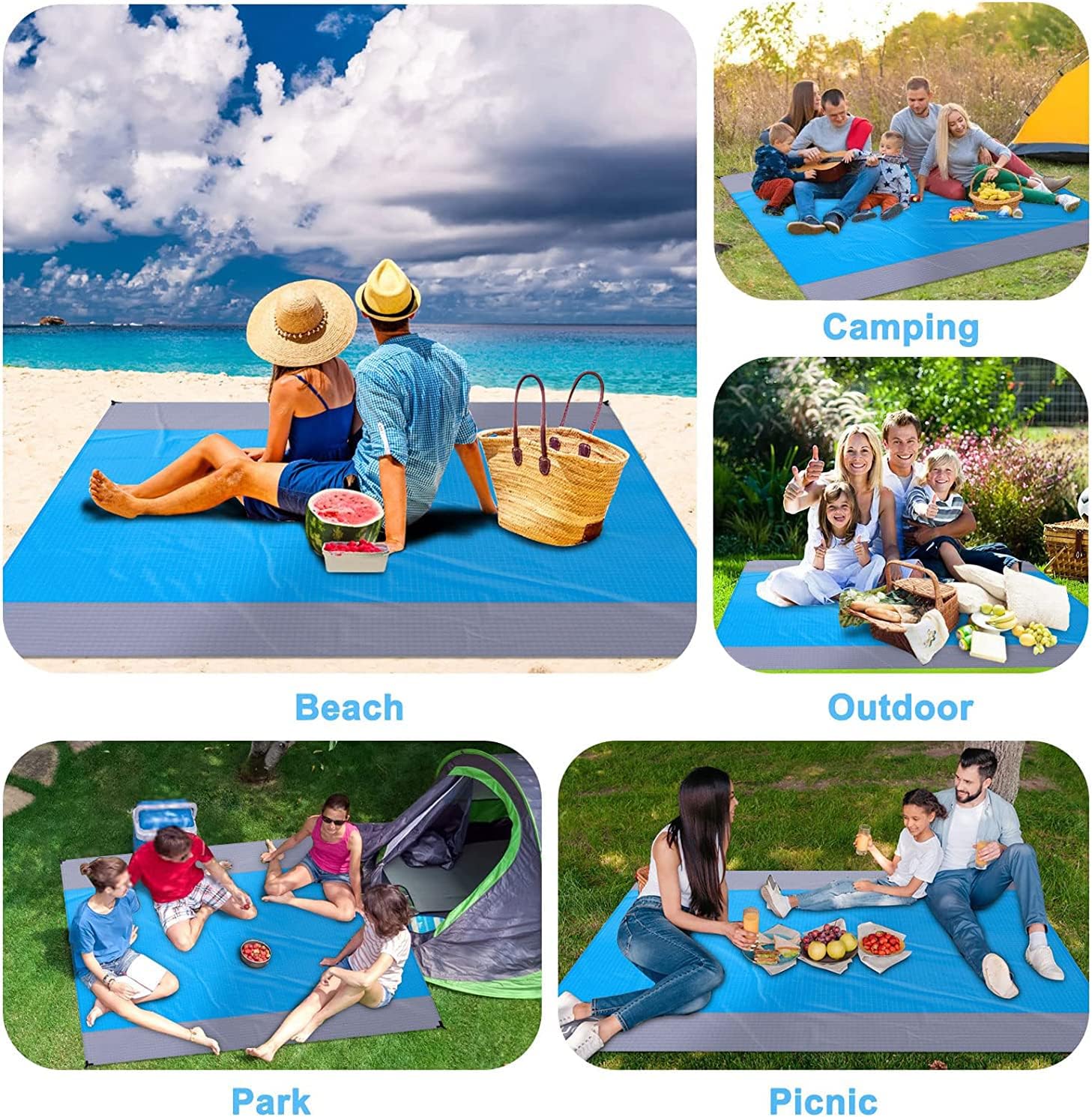 Sandfreie Stranddecke 230x200 cm wasserdicht ultraleicht mit 4 Oesen