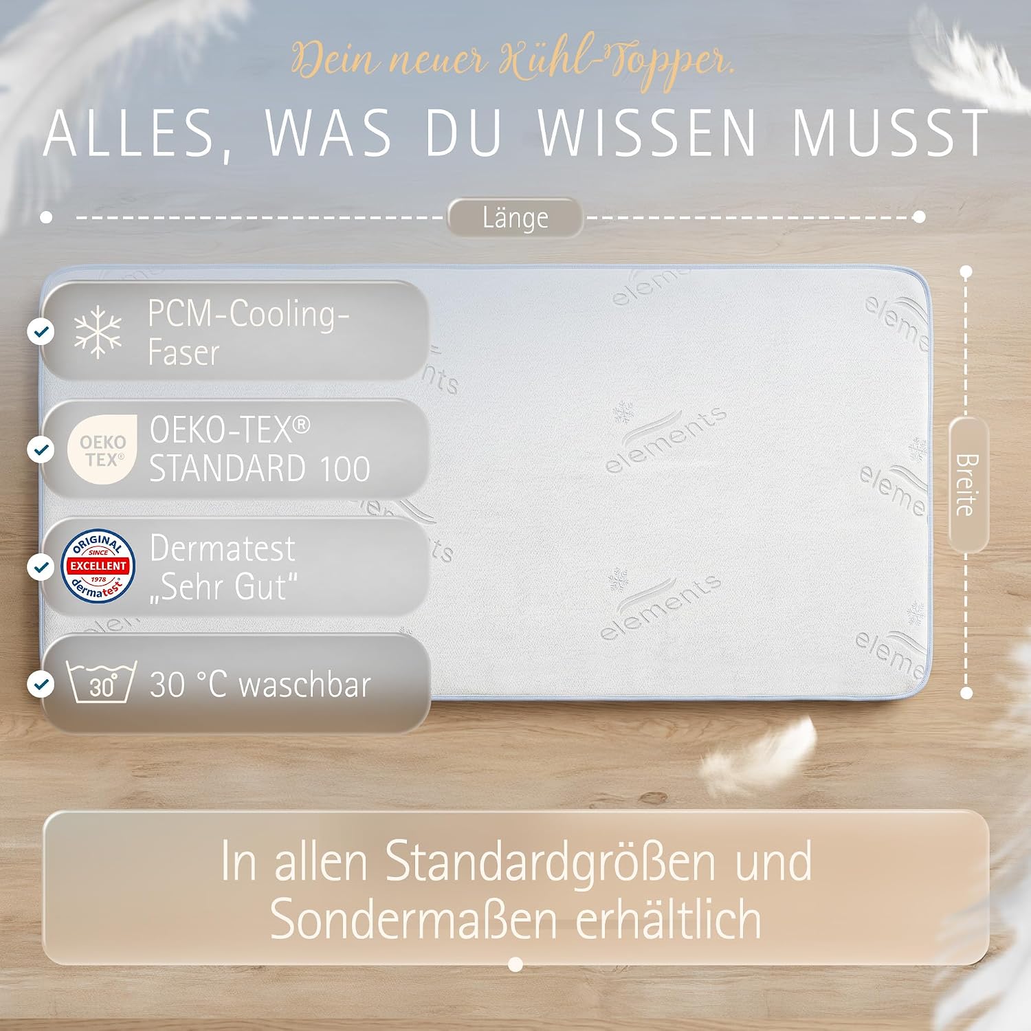 Kuehlende Matratzenschoner 90x200 - Endlich kuehl schlafen Dank PCM Kuehlfasern - M