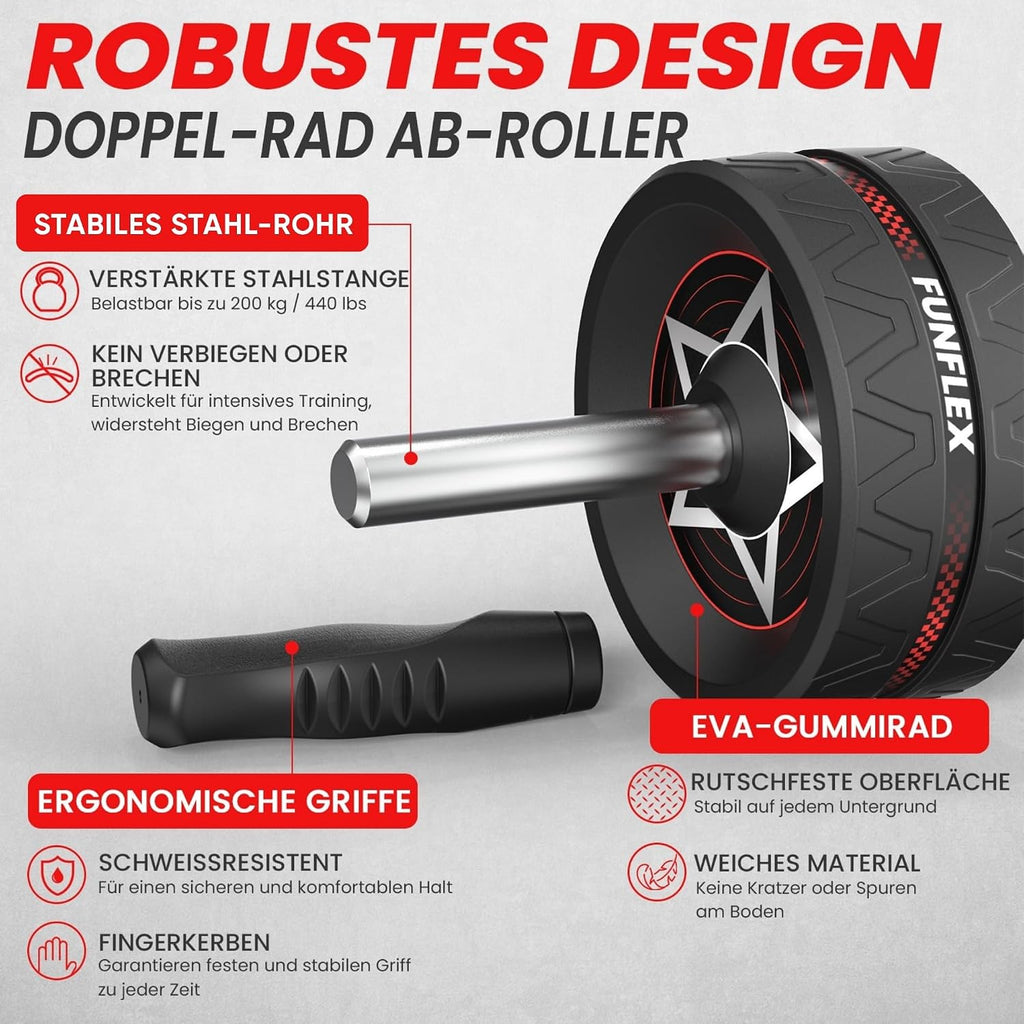 FunFlex Bauchroller Bauchmuskeltrainer Set fuer Zuhause Ganzkoerpertraining