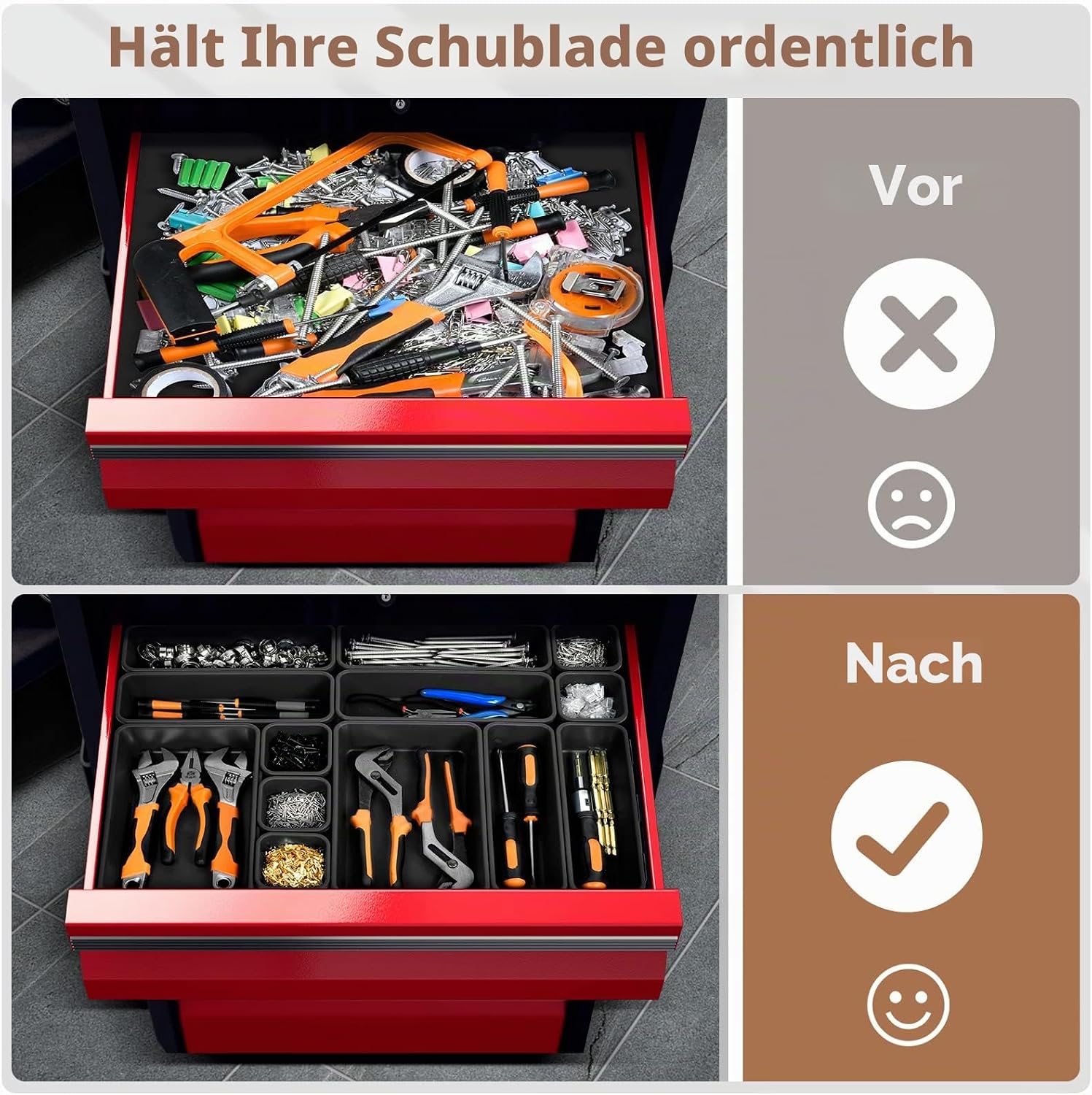 28-tlg. transparenter Schubladen-Organizer Set, 5 Groessen fuer Make-up Bad Buero Kue