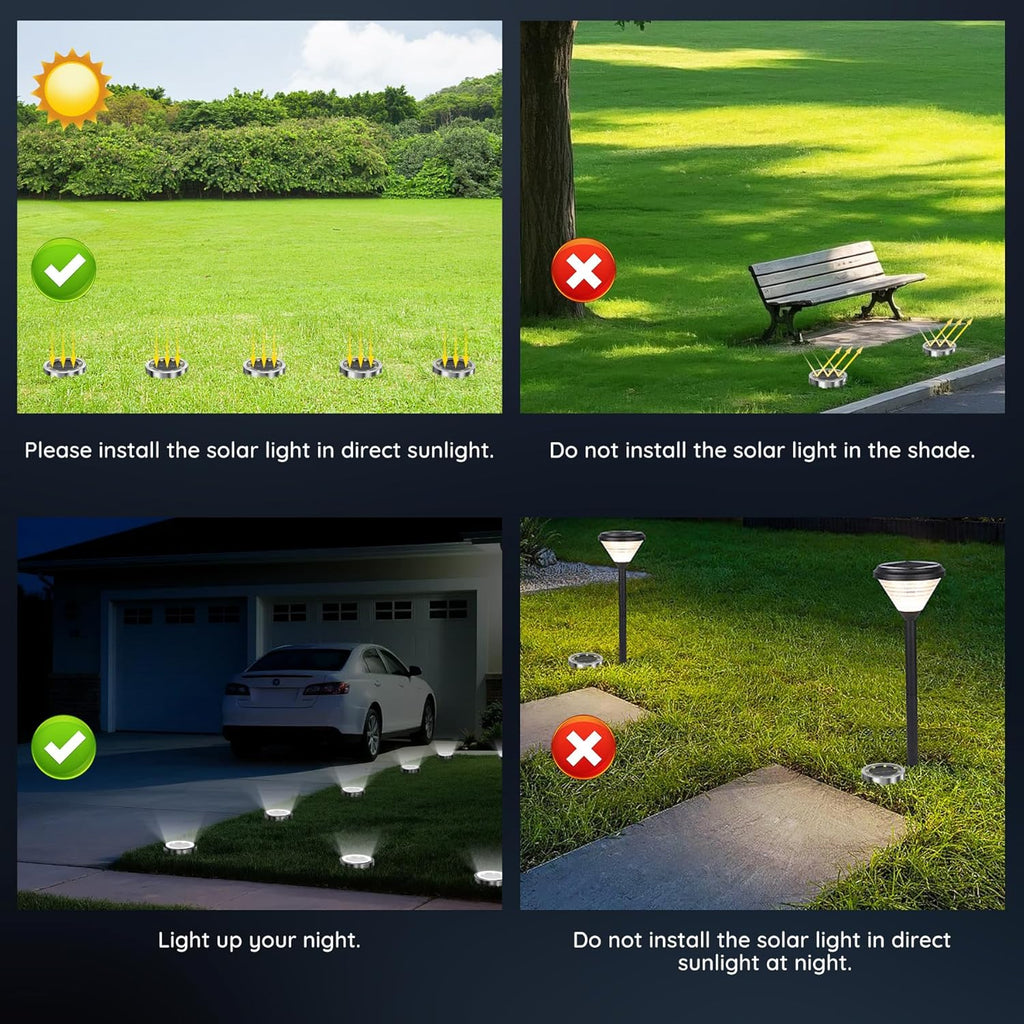 12er Solar Bodenleuchten Aussen 8 LED Warmweiss IP65 Edelstahl Kunststoff