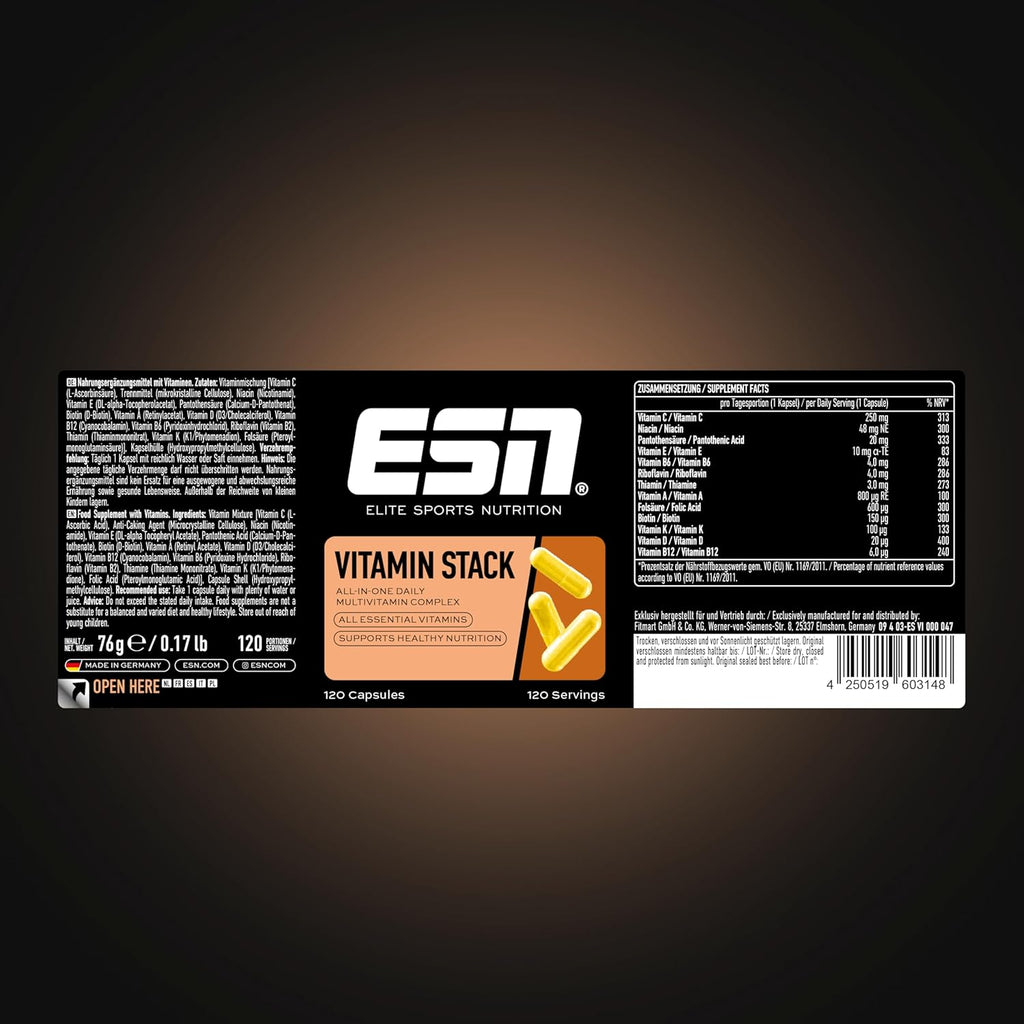 ESN Vitamin Stack Multivitamin 120 Kapseln 1‑Kapsel taeglich 13 Vitamine Made in
