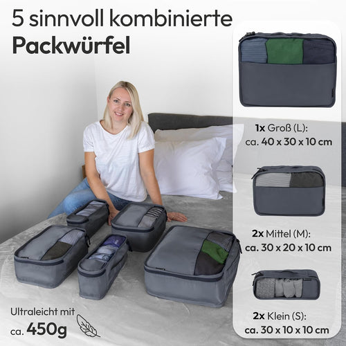 5er Koffer Organizer Set Packing Cubes Reisebeutel Beige