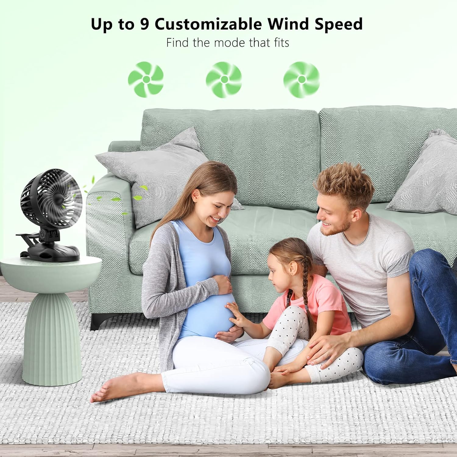 OUILA Mini USB Tischventilator mit Clip 9 Stufen 360° Drehung Schwarz