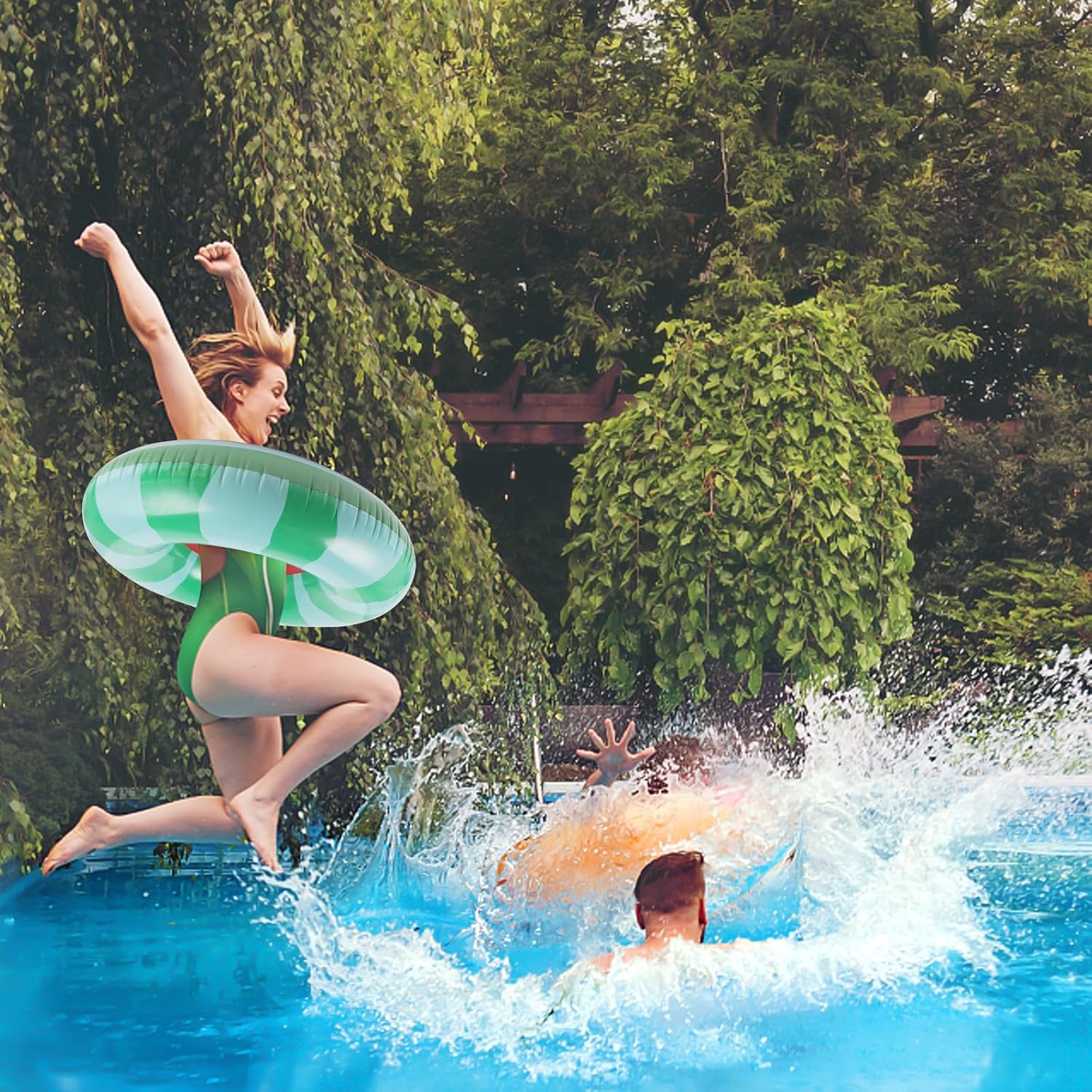 Aufblasbarer Schwimmring 120 cm fuer Erwachsene, Donut Poolring