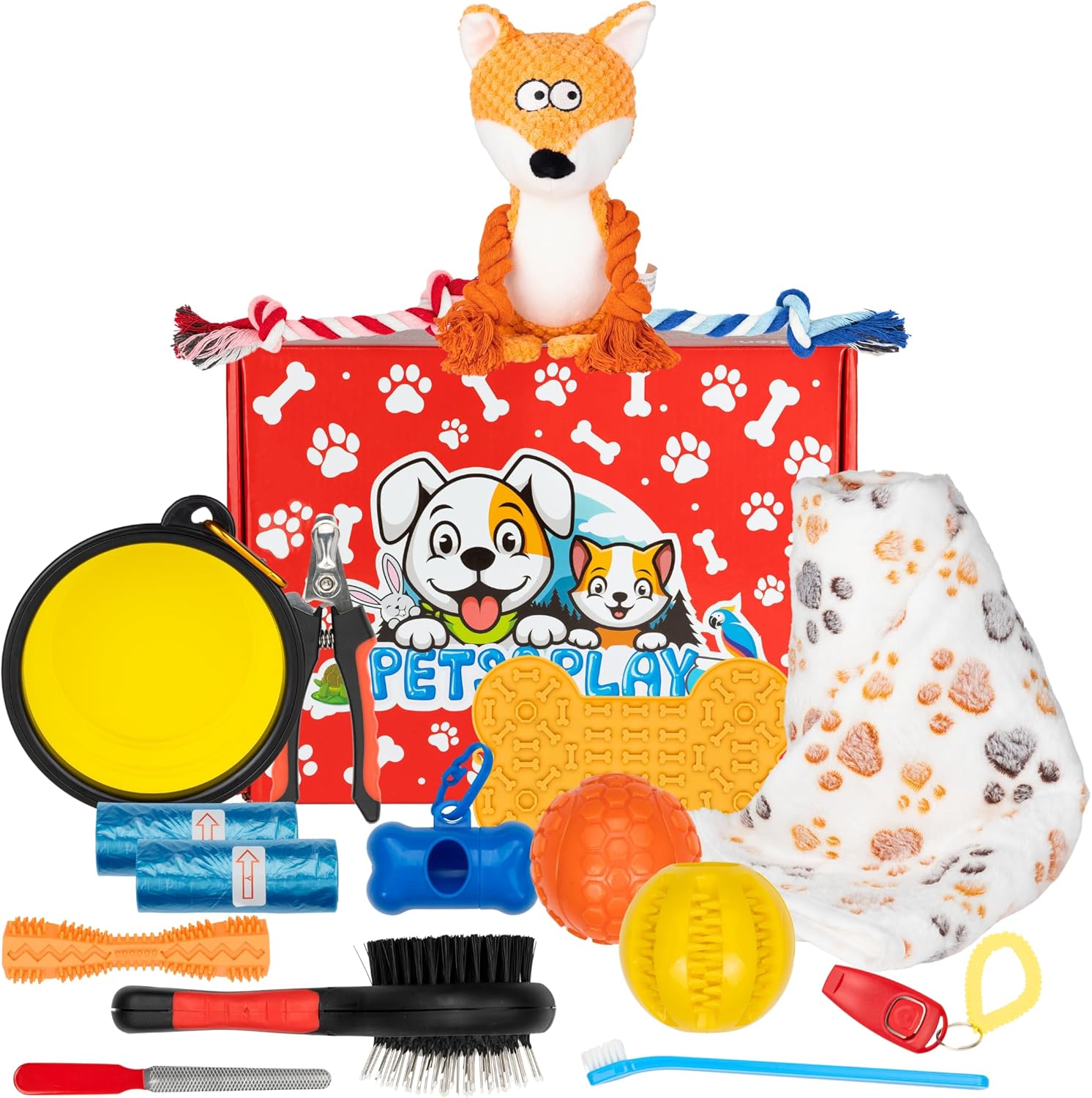 Pets & Play Welpen Starter Set 17 Teile fuer Pflege Spiel und Reise