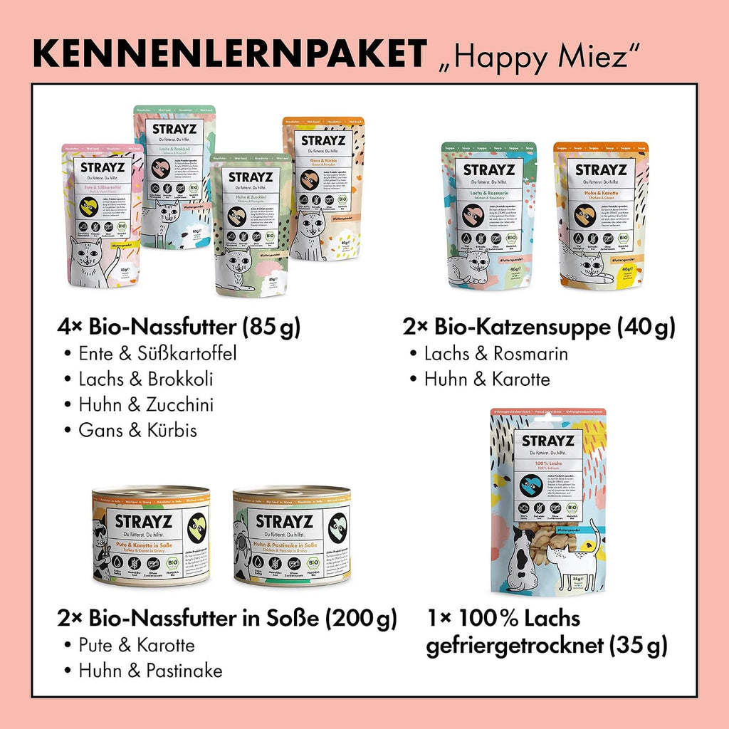 STRAYZ Nassfutter Probierpaket Katzen getreidefrei hoher Fleischanteil bio
