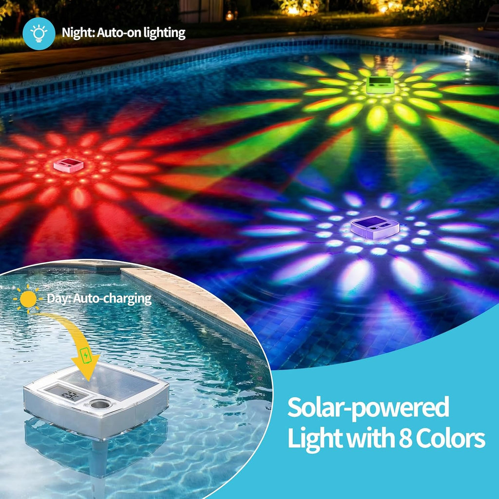 Solar-Poolthermometer digital schwimmend LCD RGB LED IP68 fuer Pool Spa