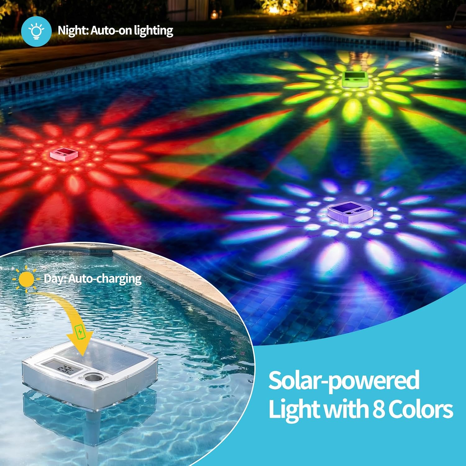 Solar-Poolthermometer digital schwimmend LCD RGB LED IP68 fuer Pool Spa